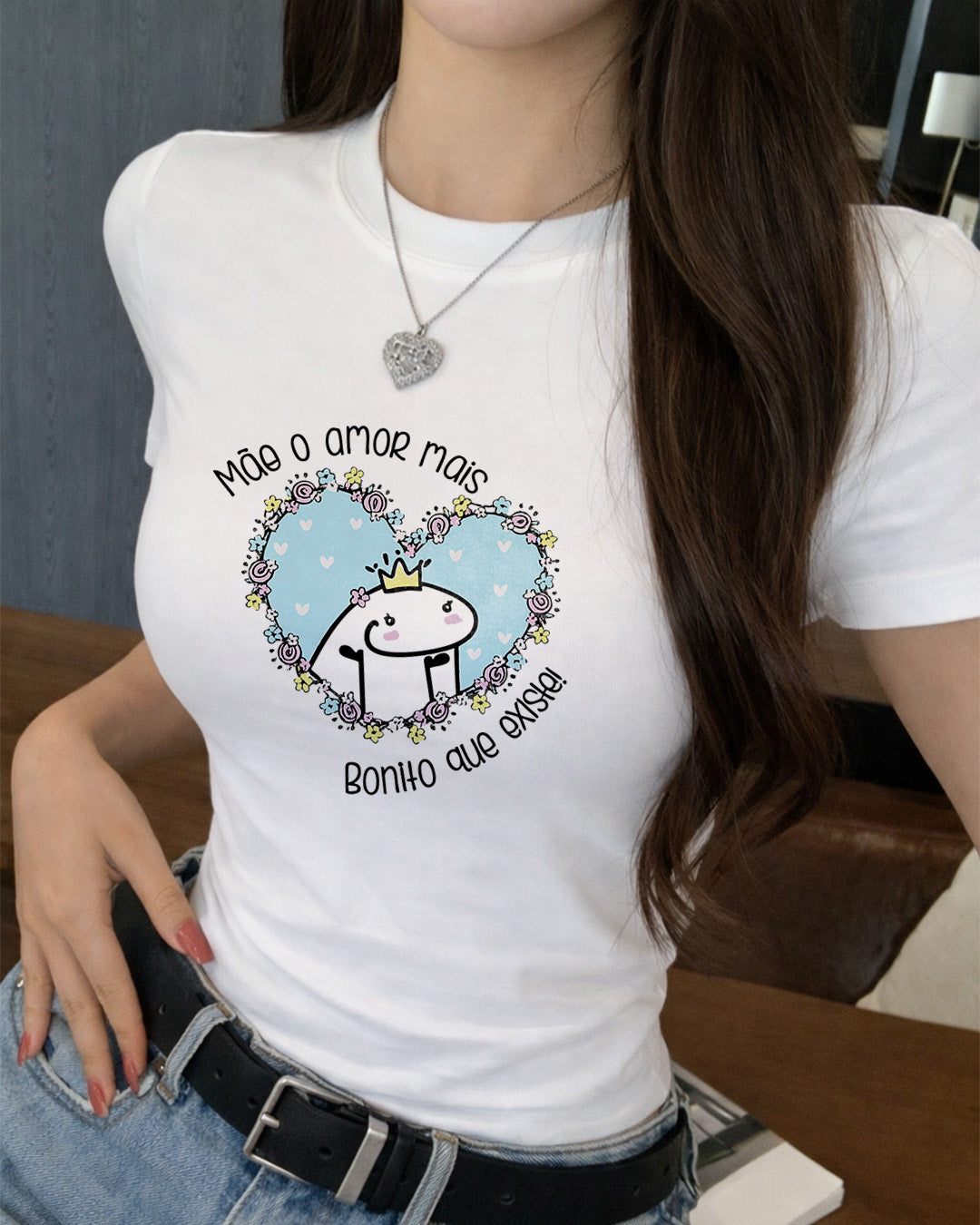 Camiseta 100% Algodão Feminina "Amor De Mãe Mais Bonito Que Existe" Dia Das Mães