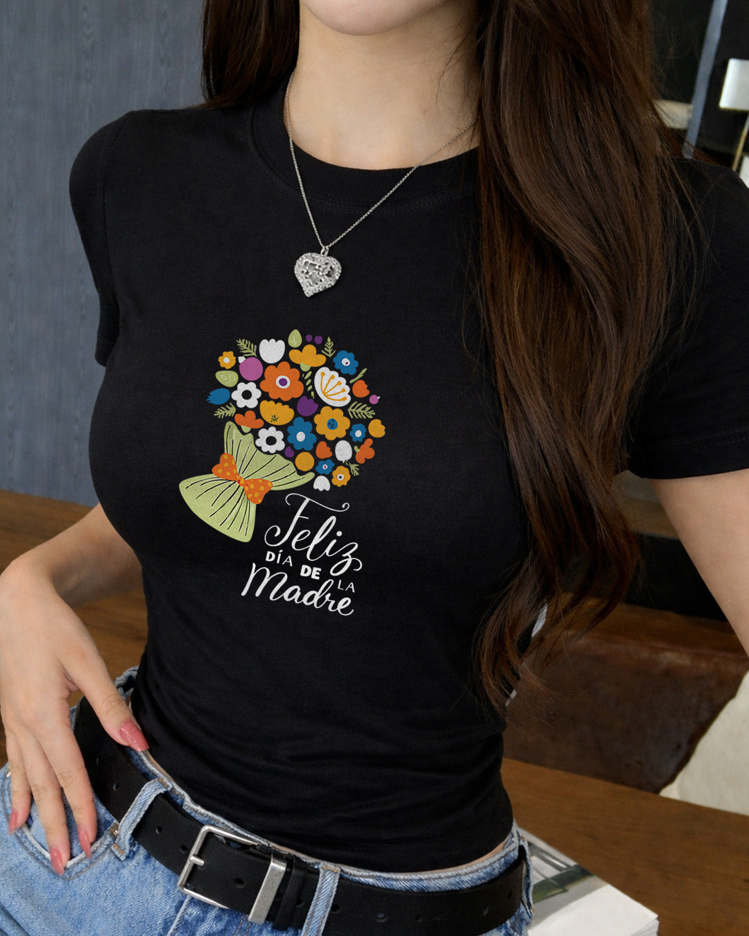 Camiseta Feminina 100% Algodão "Feliz Dia De La Madre" Dia Das Mães