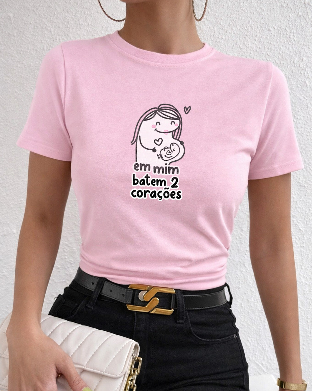 Camiseta Feminina Dia Das Mães "Em Mim Batem 2 Corações" 100% Algodão