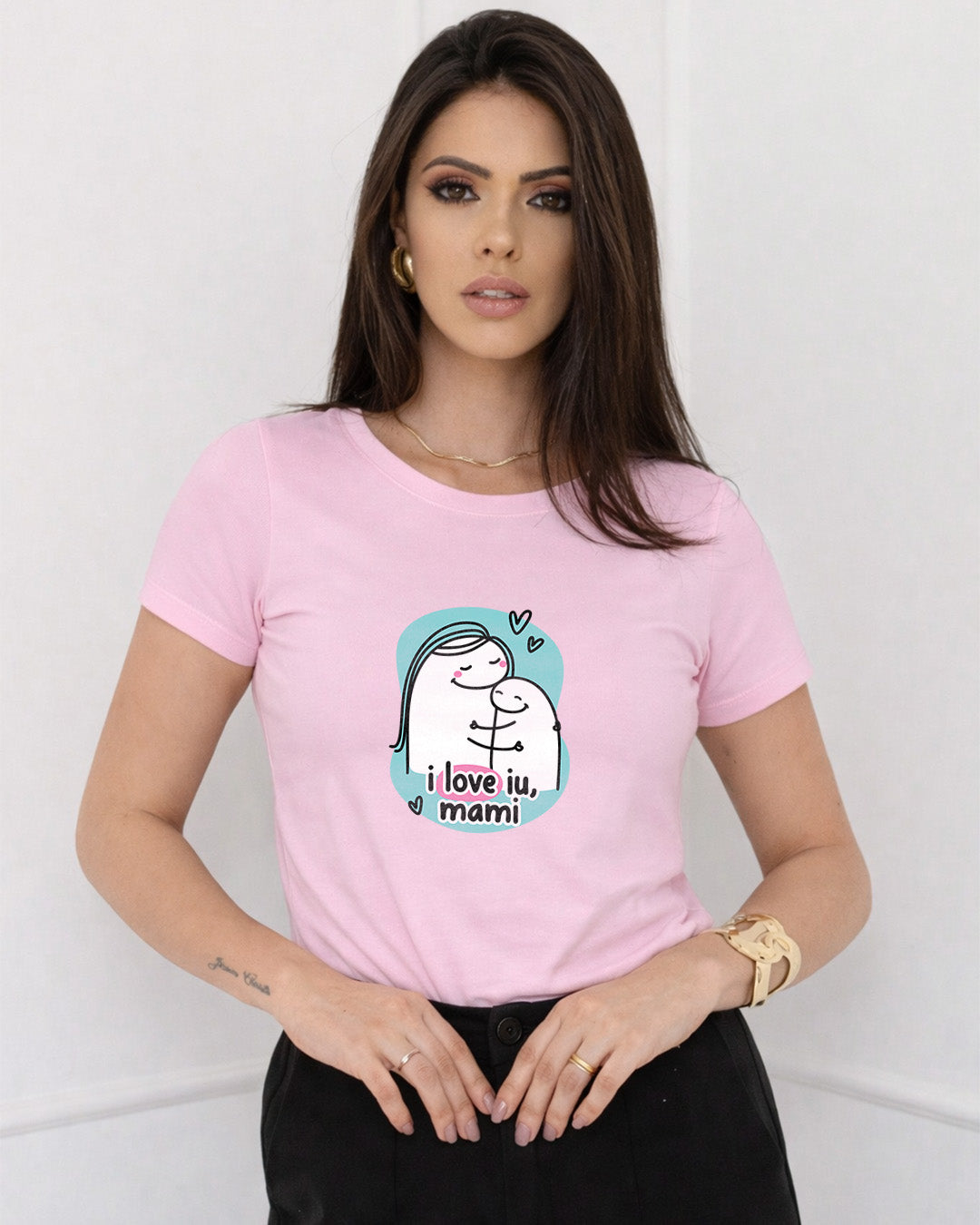 Camiseta Feminina Dia Das Mães "I Love U Mami" 100% Algodão