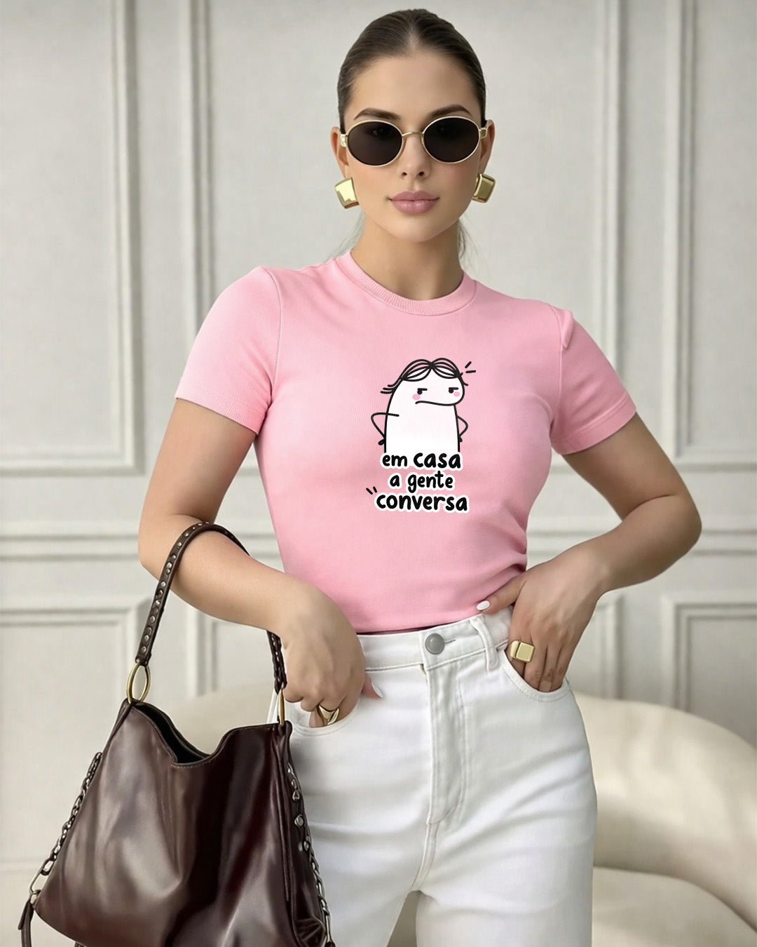 Camiseta Dia Das Mães Feminina "Em Casa A Gente Conversa" 100% Algodão