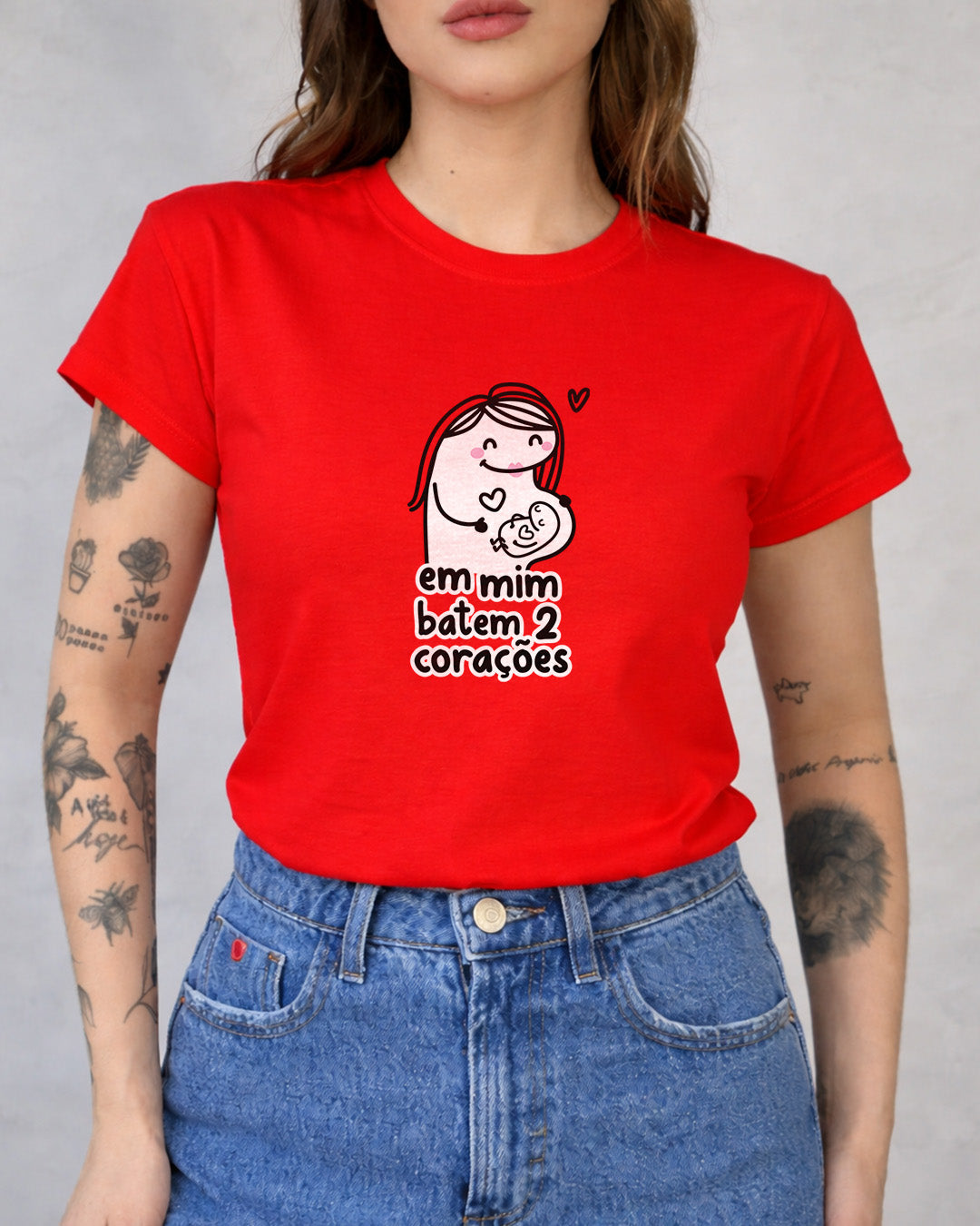 Camiseta Feminina Dia Das Mães "Em Mim Batem 2 Corações" 100% Algodão