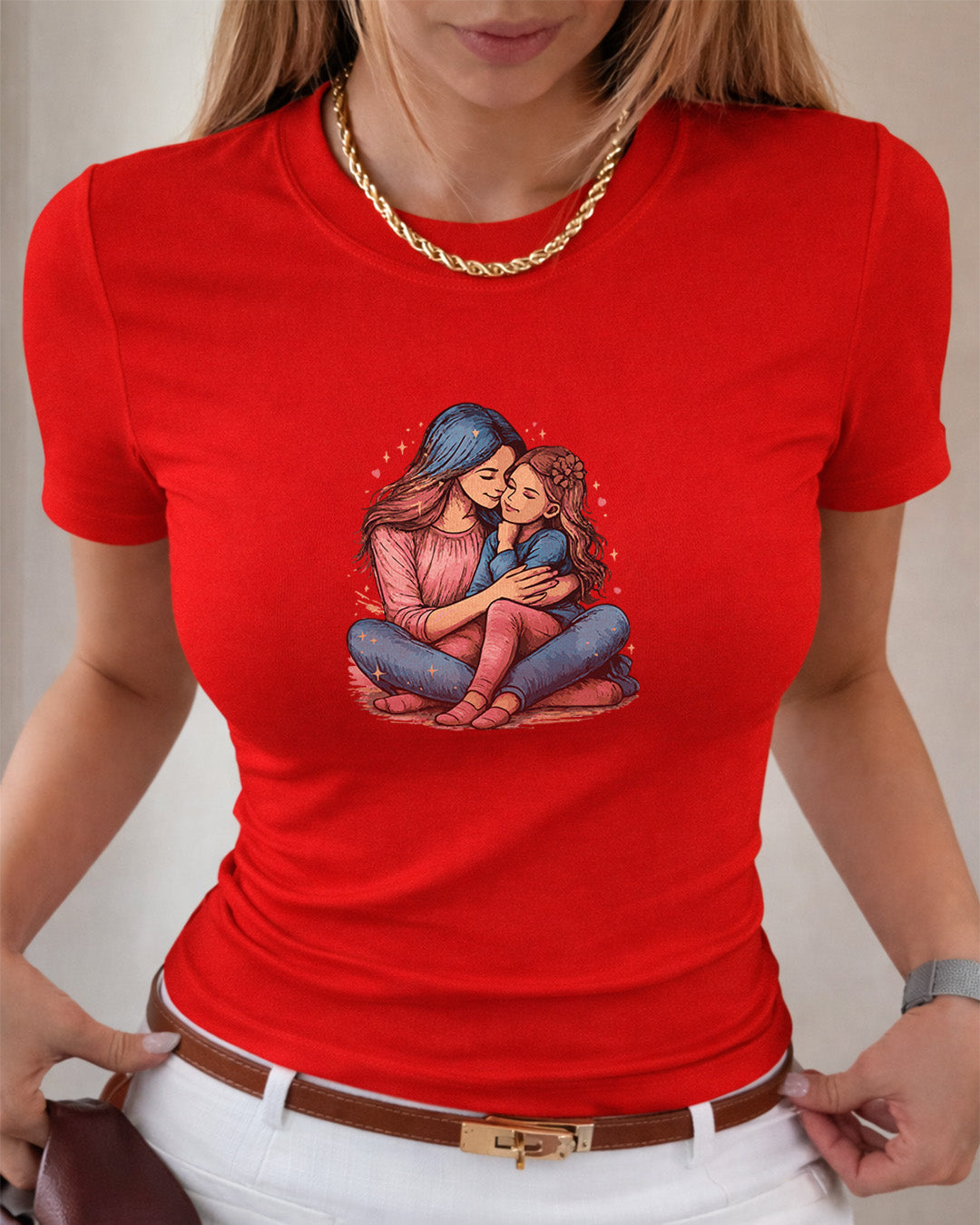 Camiseta 100% Algodão Feminina "Amor De Mãe Em Cada Abraço" Dia Das Mães
