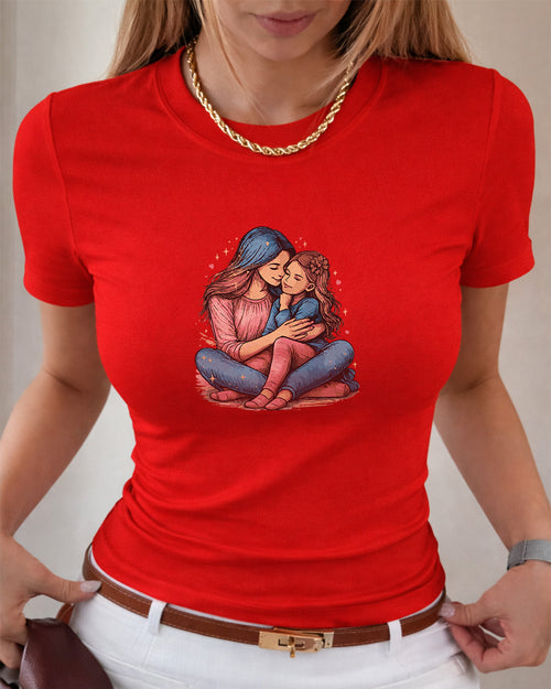 Camiseta 100% Algodão Feminina "Amor De Mãe Em Cada Abraço" Dia Das Mães