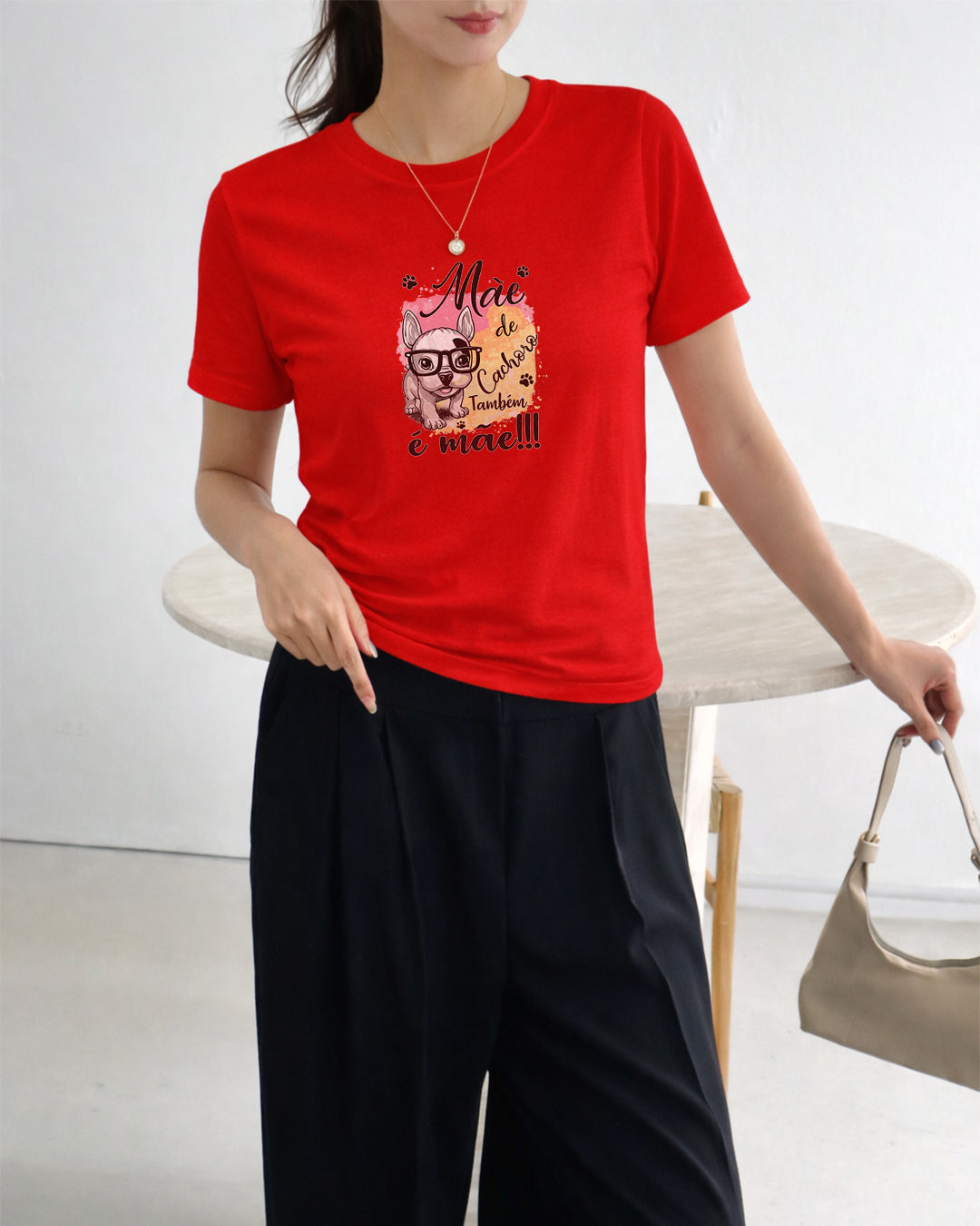 Camiseta 100% Algodão Feminina "Mãe De Cachorro Também É Mãe" Dia Das Mães