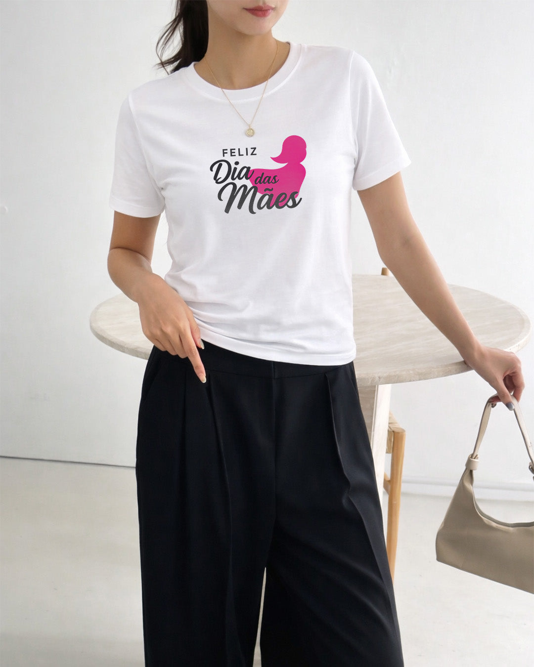 Camiseta 100% Algodão Feminina "Feliz Dia Das Mães" Dia Das Mães