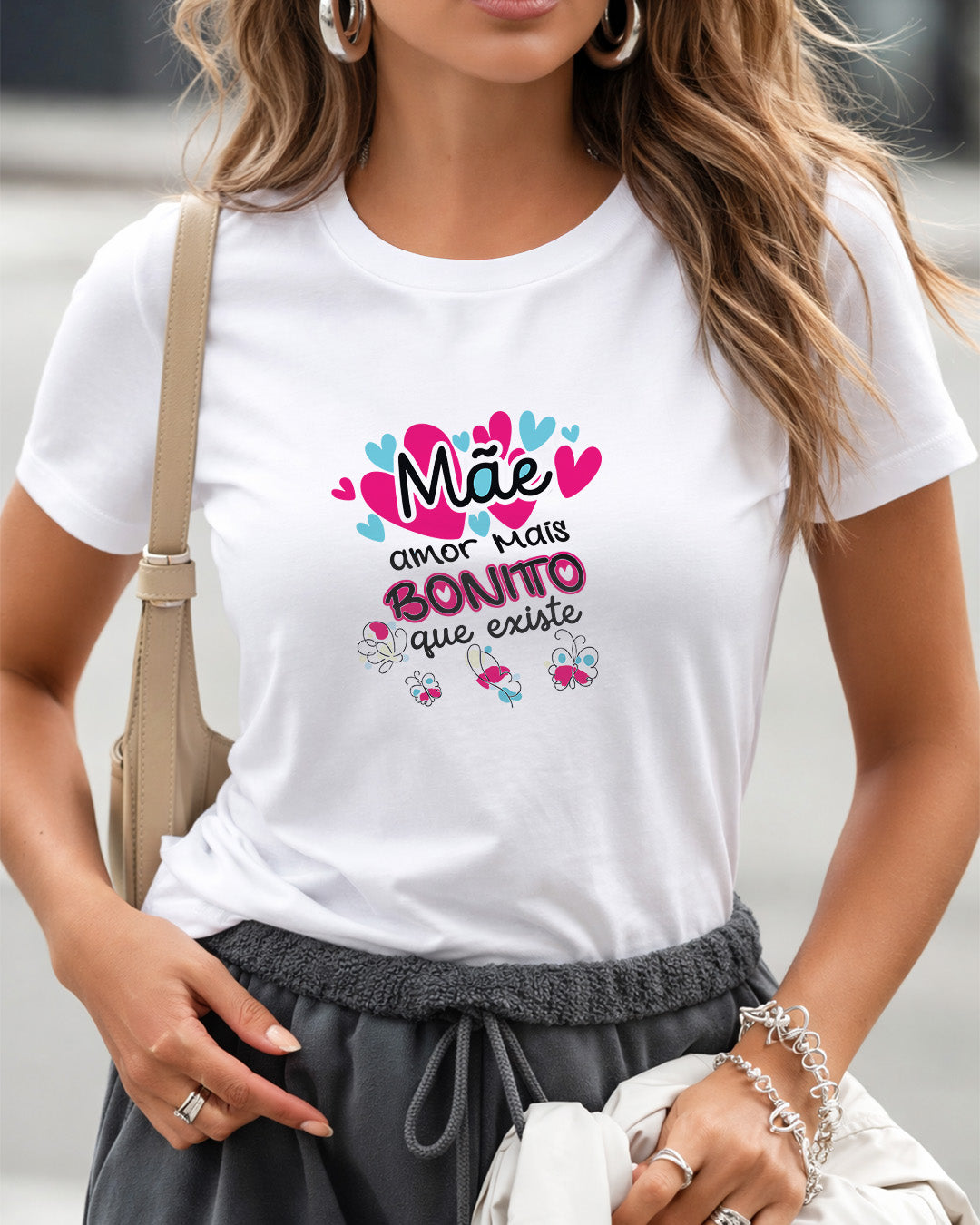 Camiseta 100% Algodão Feminina "Mãe Amor Mais Bonito" Dia Das Mães