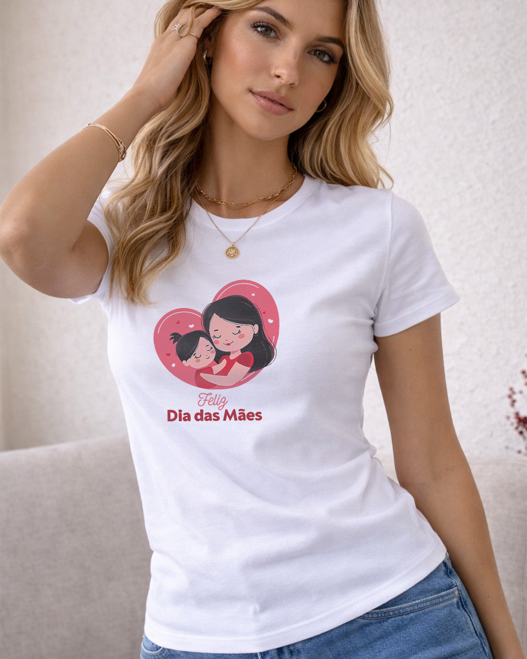 Camiseta Feminina 100% Algodão "Feliz Dia Das Mães Fofo" Dia Das Mães