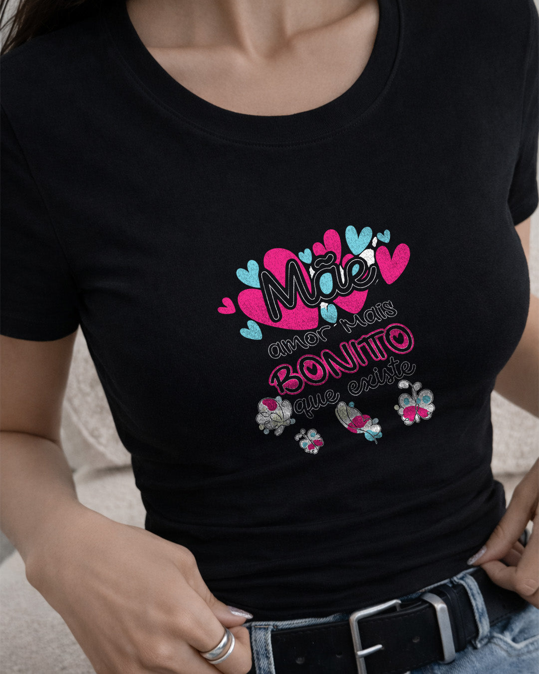 Camiseta 100% Algodão Feminina "Mãe Amor Mais Bonito" Dia Das Mães