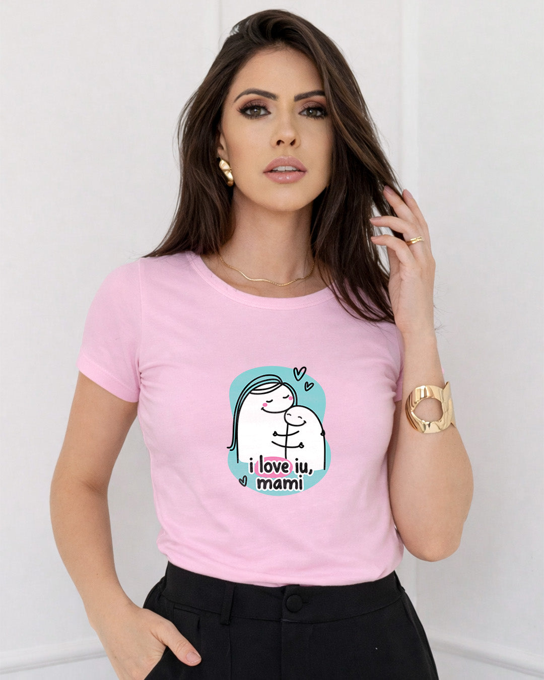 Camiseta Feminina Dia Das Mães "I Love U Mami" 100% Algodão