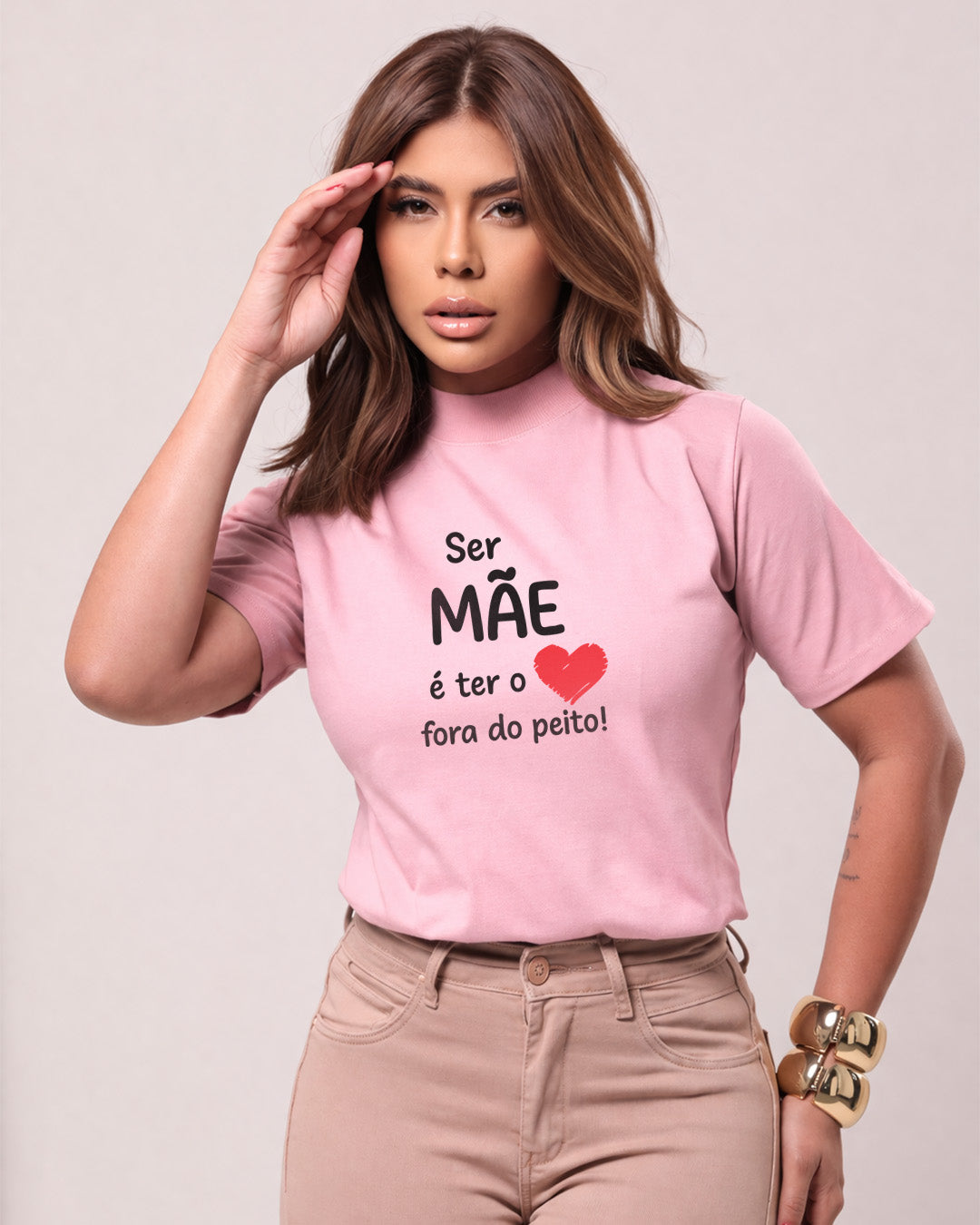 Camiseta Feminina Dia Das Mães "Coração Fora Do Peito" 100% Algodão