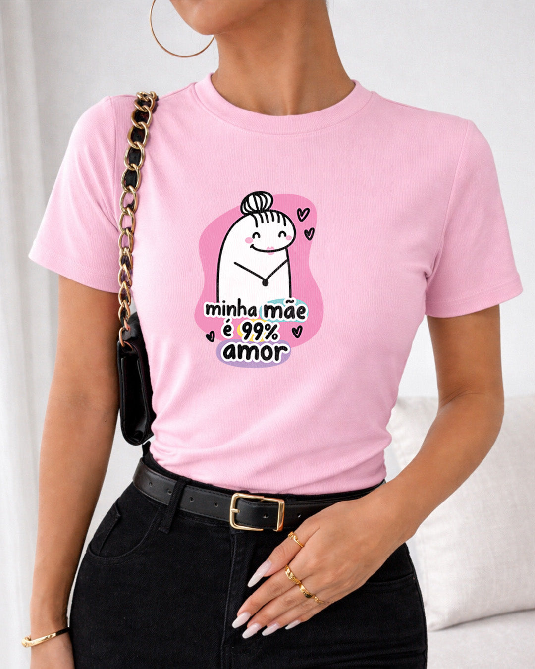 Camiseta Feminina "Minha Mãe É 99% Amor" 100% Algodão Dia Das Mães