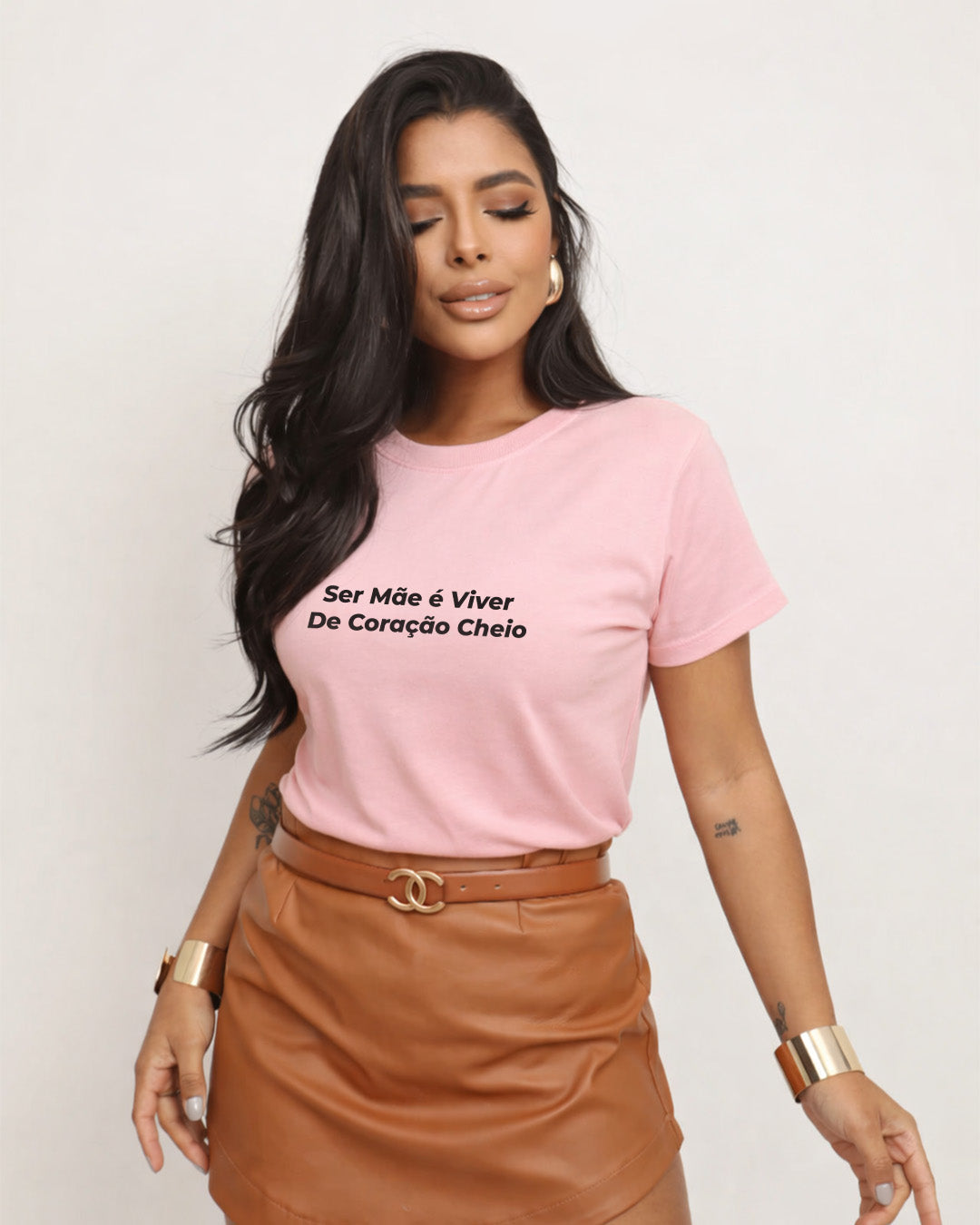 Camiseta Feminina 100% Algodão "Coração Cheio" Dia Das Mães