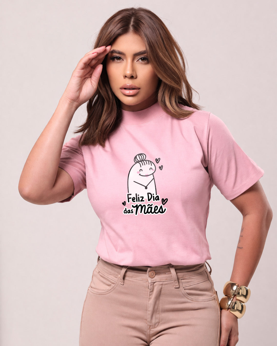 Camiseta Feminina 100% Algodão "Feliz Dia Das Mães Alegre" Dia Das Mães