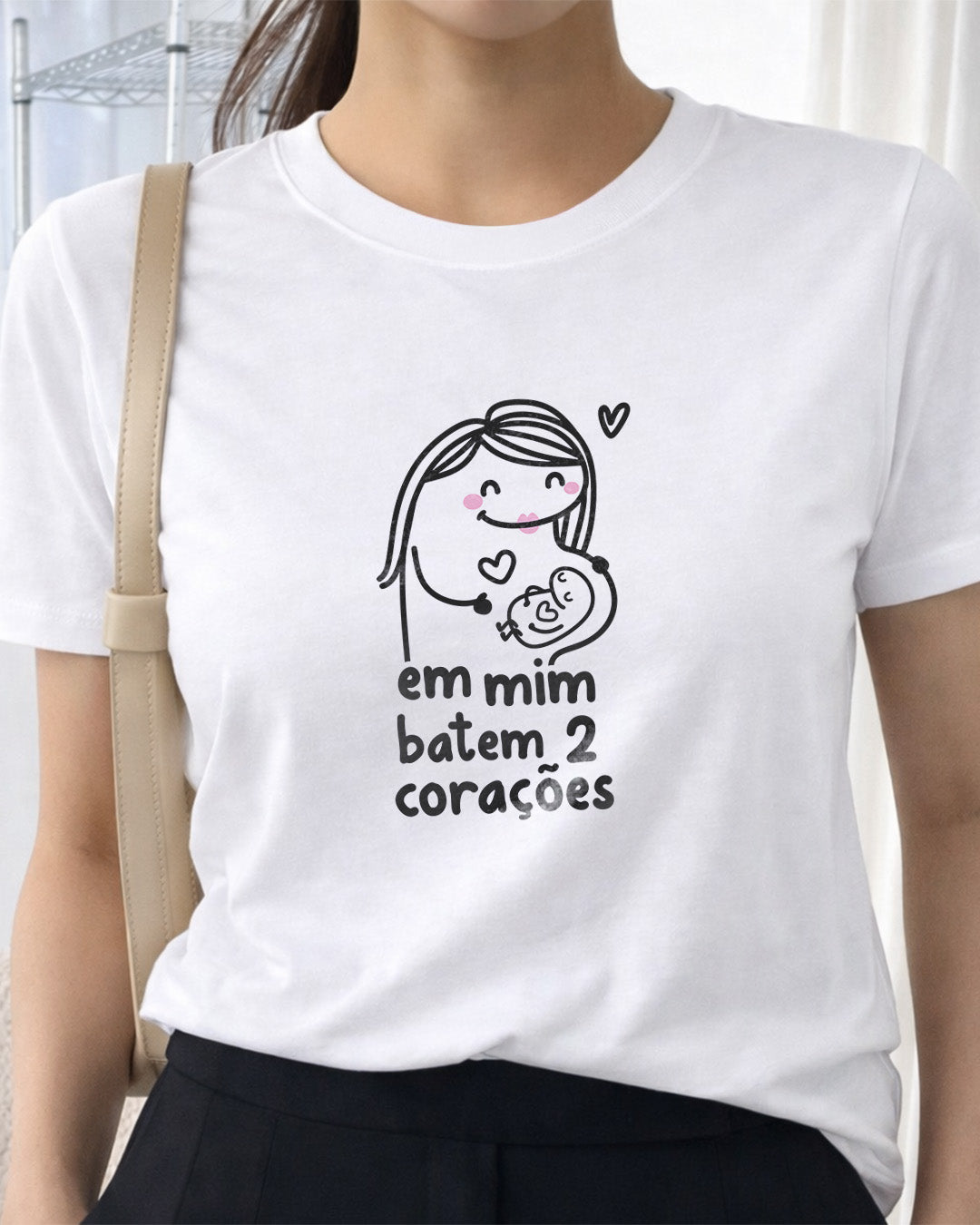 Camiseta Feminina Dia Das Mães "Em Mim Batem 2 Corações" 100% Algodão