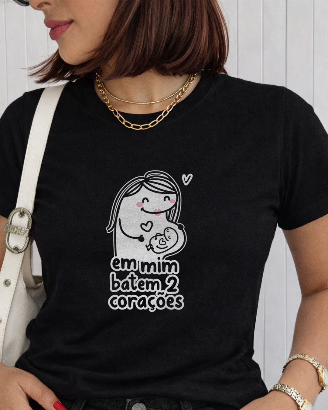 Camiseta Feminina Dia Das Mães "Em Mim Batem 2 Corações" 100% Algodão