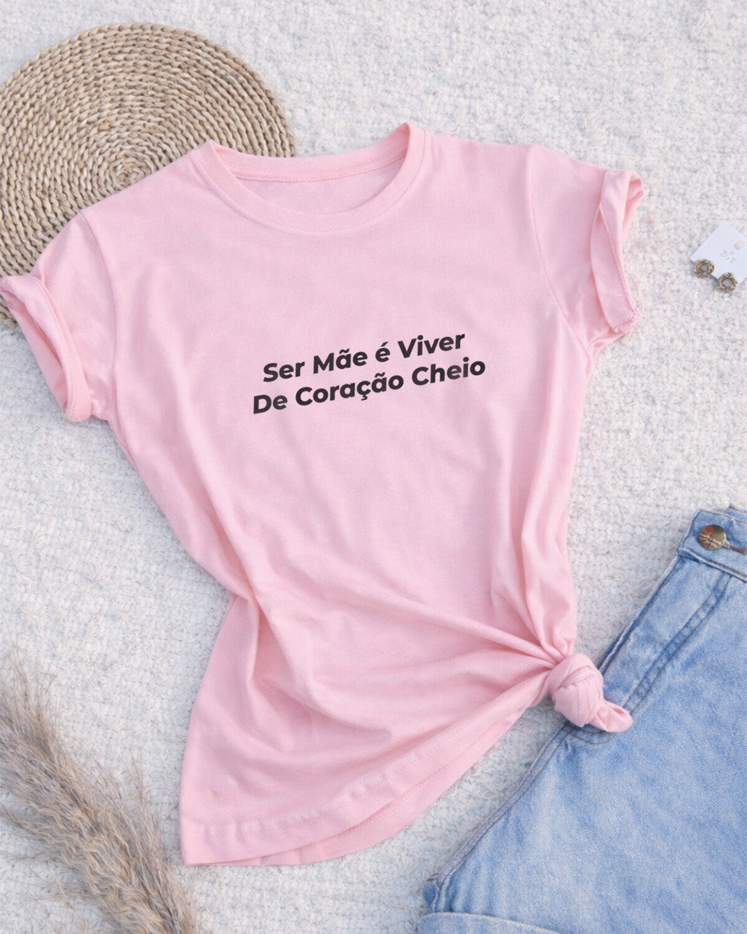 Camiseta Feminina 100% Algodão "Coração Cheio" Dia Das Mães