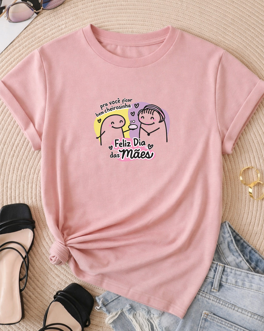 Camiseta 100% Algodão Feminina "Feliz Dia Das Mães Cheirosinha" Dia Das Mães