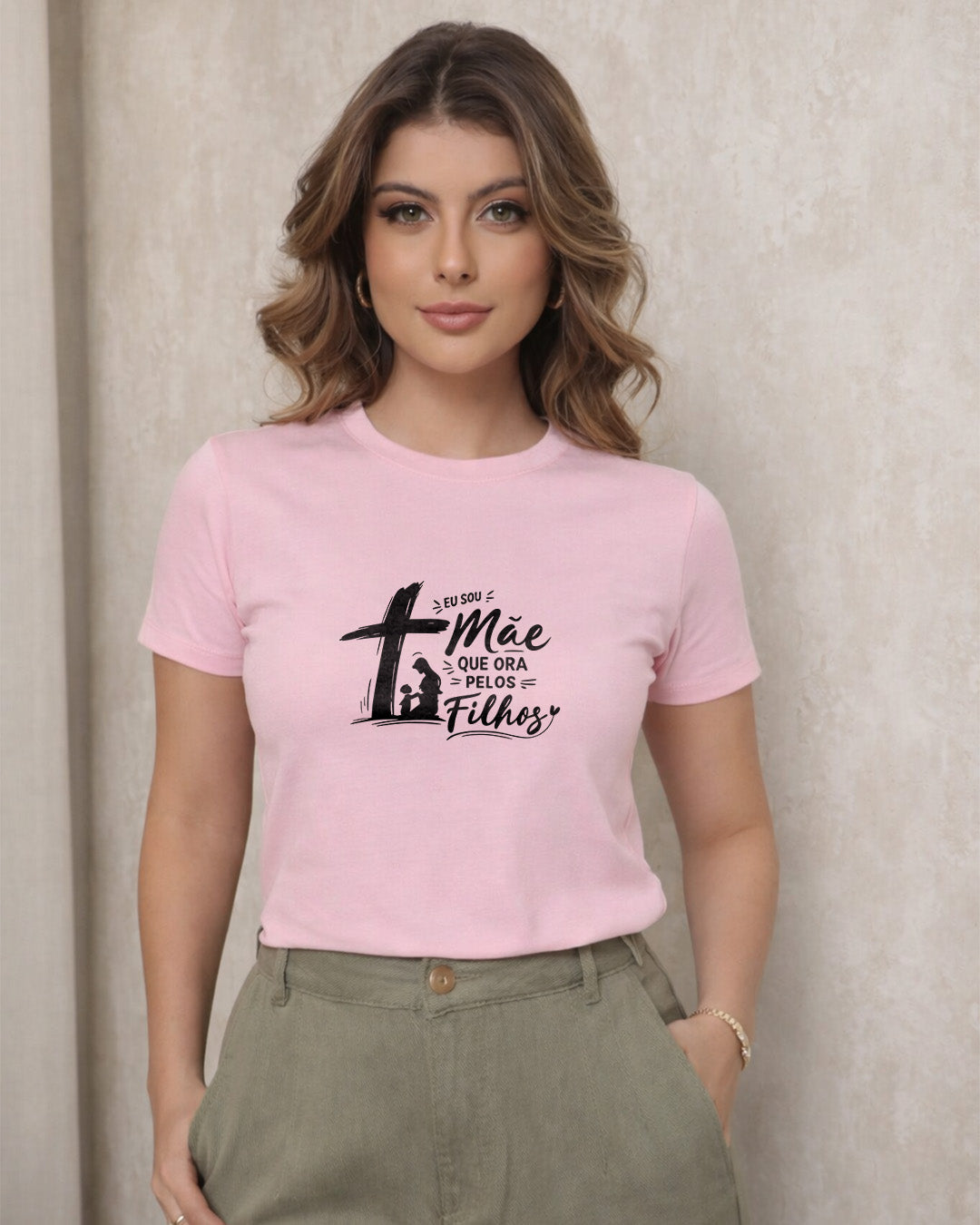 Camiseta Dia Das Mães Feminina "Eu Sou Mãe Que Ora Pelos Filhos" 100% Algodão
