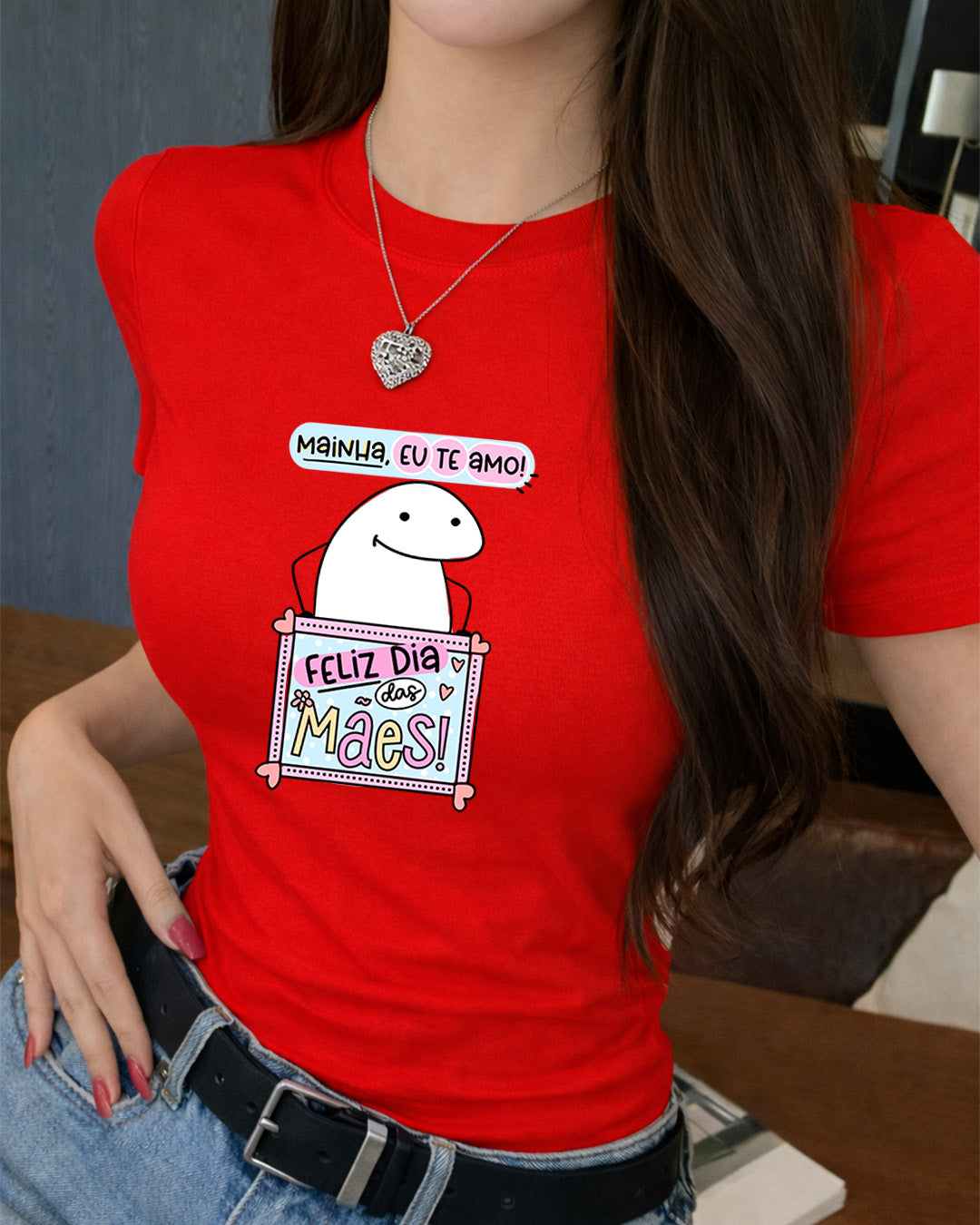 Camiseta Feminina 100% Algodão "Mainha Eu Te Amo" Dia Das Mães