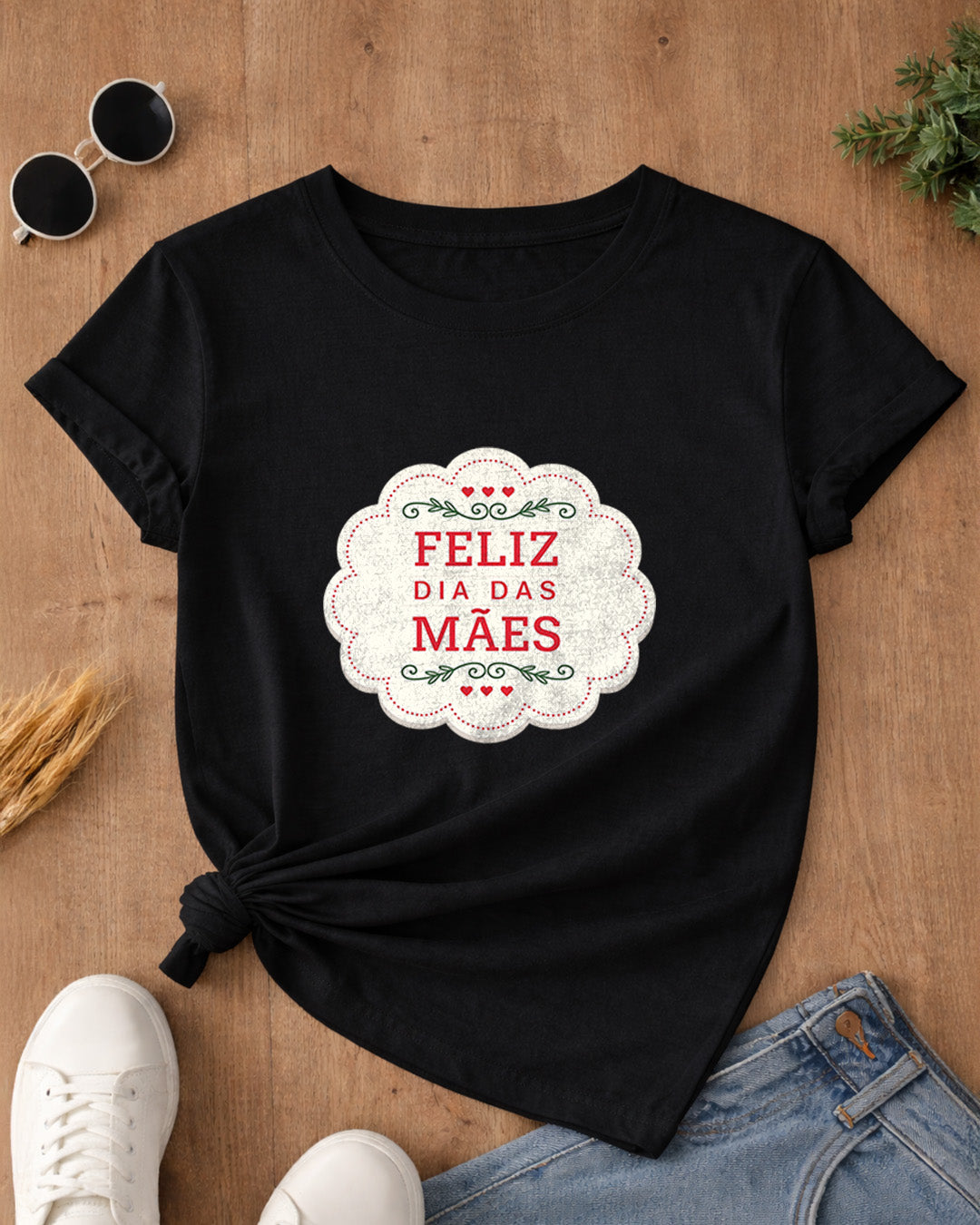 Camiseta Feminina 100% Algodão "Feliz Dia Das Mães Vintage" Dia Das Mães