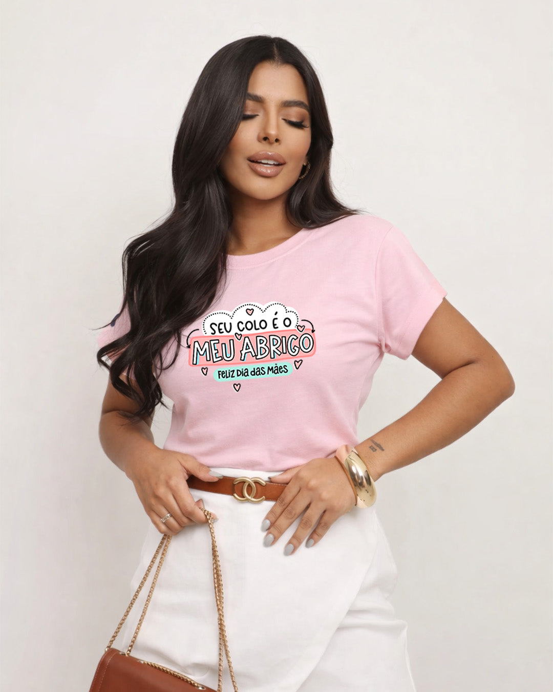 Camiseta Feminina 100% Algodão "Seu Colo É Meu Abrigo" Dia Das Mães