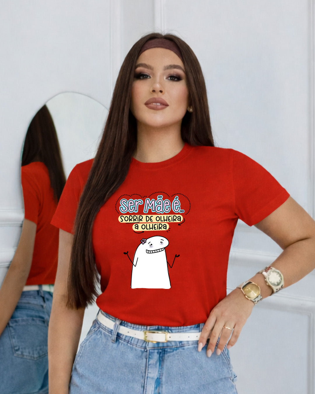 Camiseta Feminina 100% Algodão "Sorrir De Olheira A Olheira" Dia Das Mães