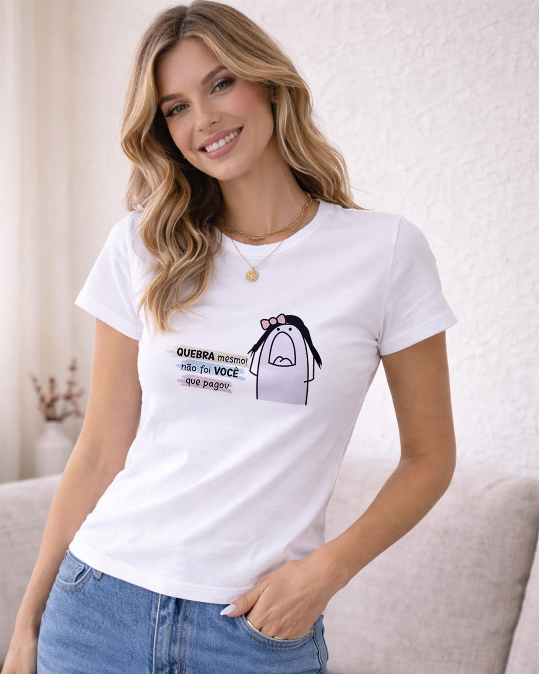 Camiseta Feminina 100% Algodão "Mãe Quebra Mesmo" Dia Das Mães