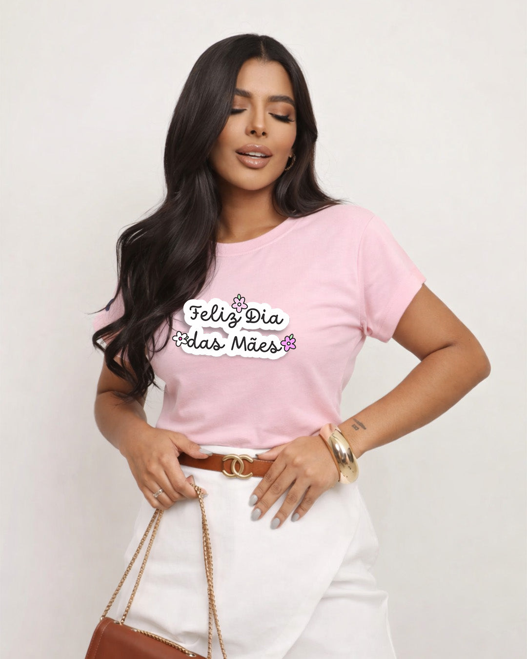 Camiseta Feminina 100% Algodão "Feliz Dia" Dia Das Mães