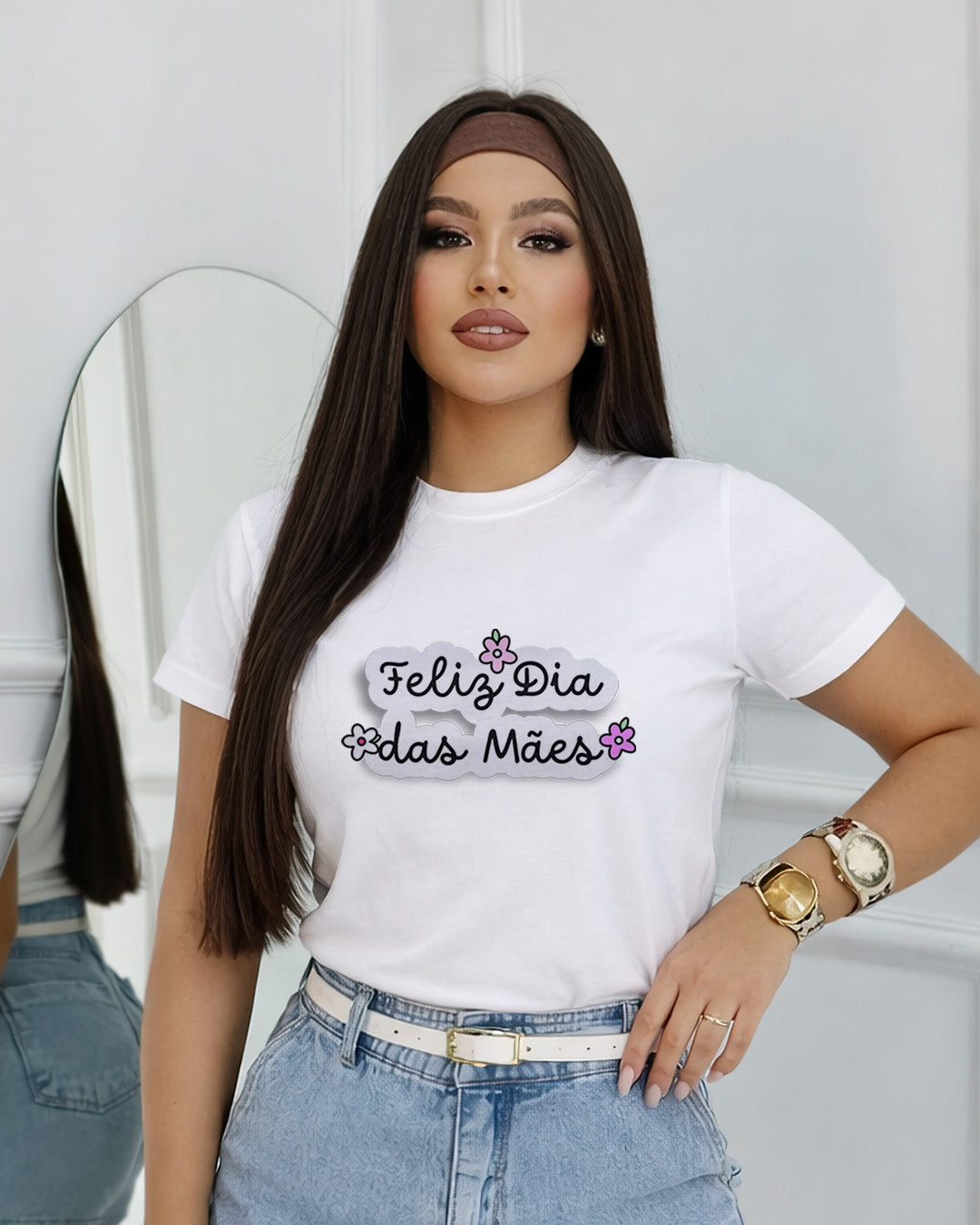 Camiseta Feminina 100% Algodão "Feliz Dia Das Mães Delicado" Dia Das Mães