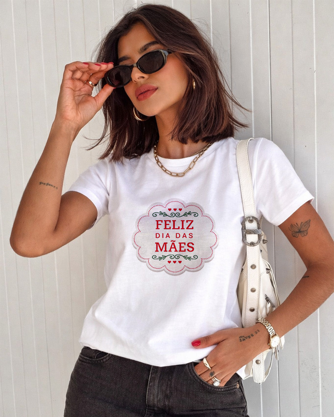Camiseta Feminina 100% Algodão "Feliz Dia Das Mães Vintage" Dia Das Mães