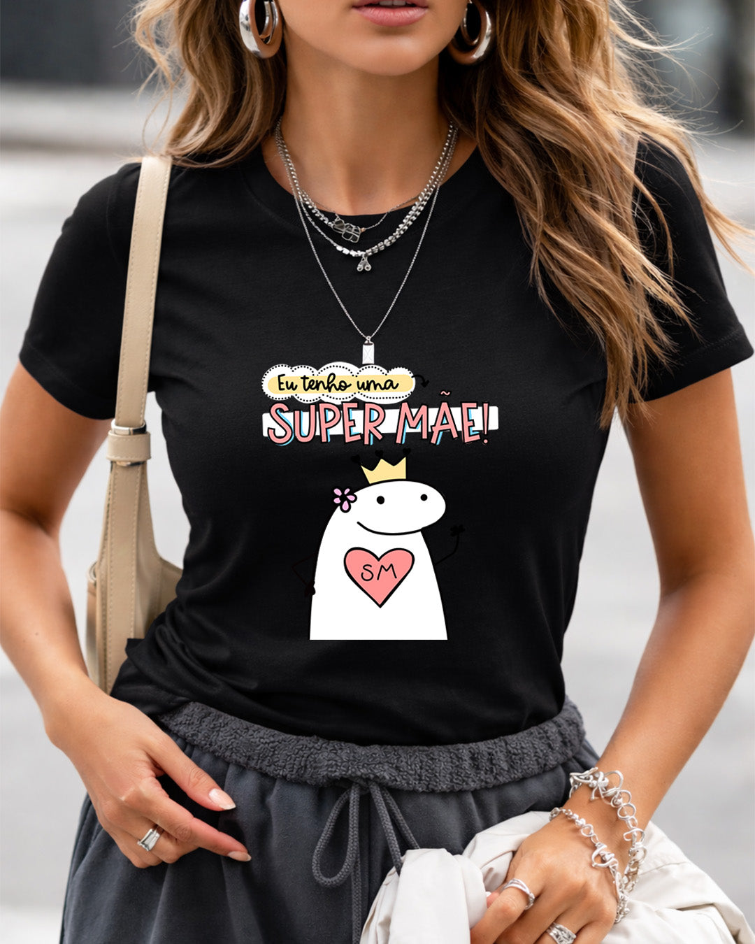 Camiseta Feminina 100% Algodão "Eu Tenho Uma Super Mãe Divertida" Dia Das Mães