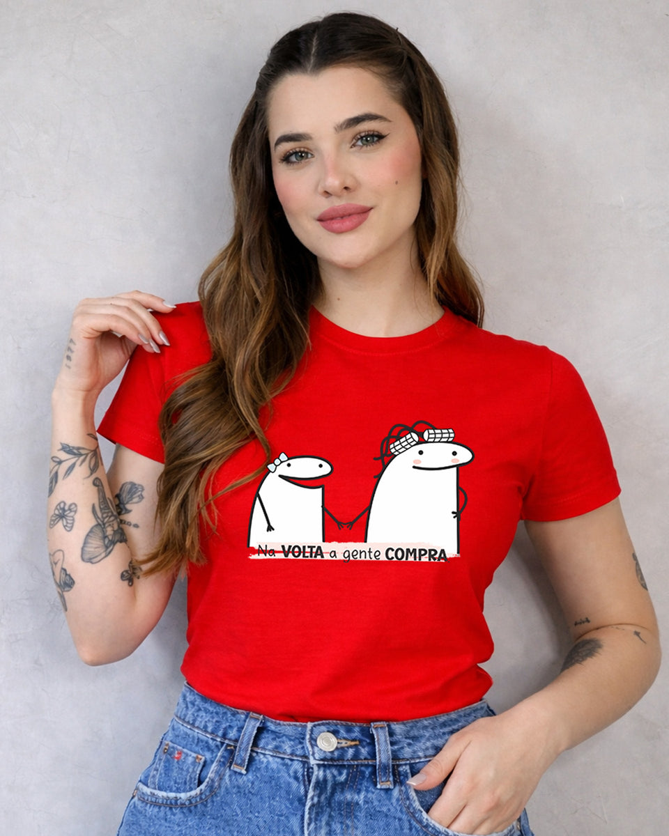 Camiseta Feminina 100% Algodão  Frase"Na Volta A Gente Compra" Dia Das Mães
