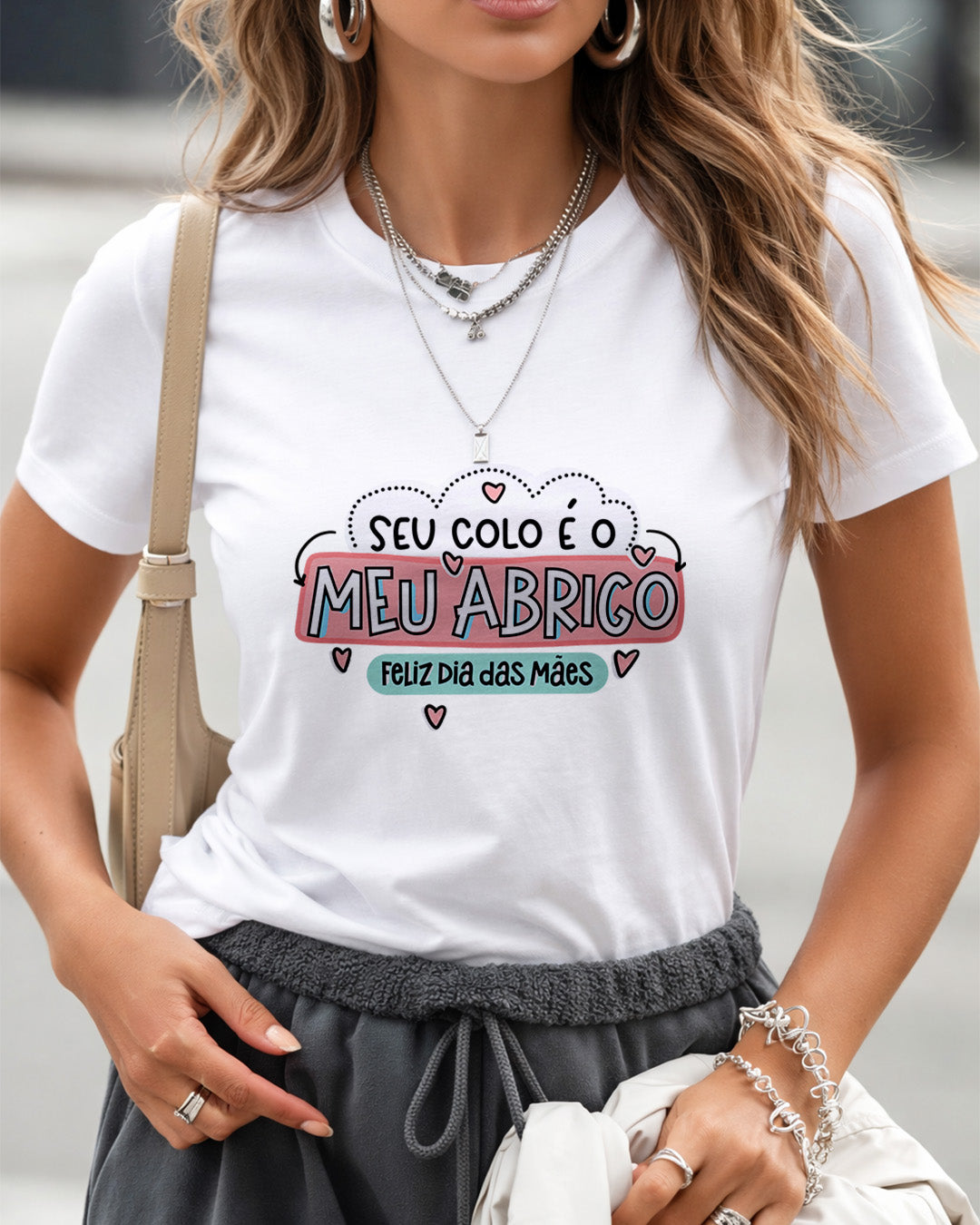 Camiseta Feminina 100% Algodão "Seu Colo É Meu Abrigo" Dia Das Mães