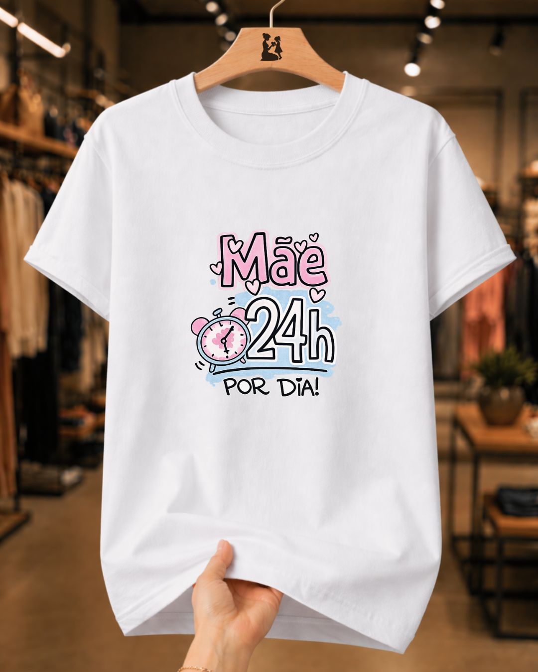 Camiseta Feminina 100% Algodão "Mãe 24h Por Dia" Dia Das Mães