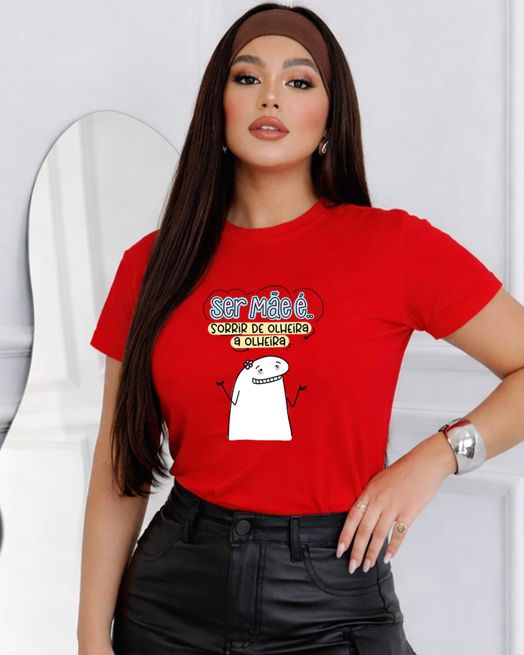 Camiseta Feminina 100% Algodão "Sorrir De Olheira A Olheira" Dia Das Mães