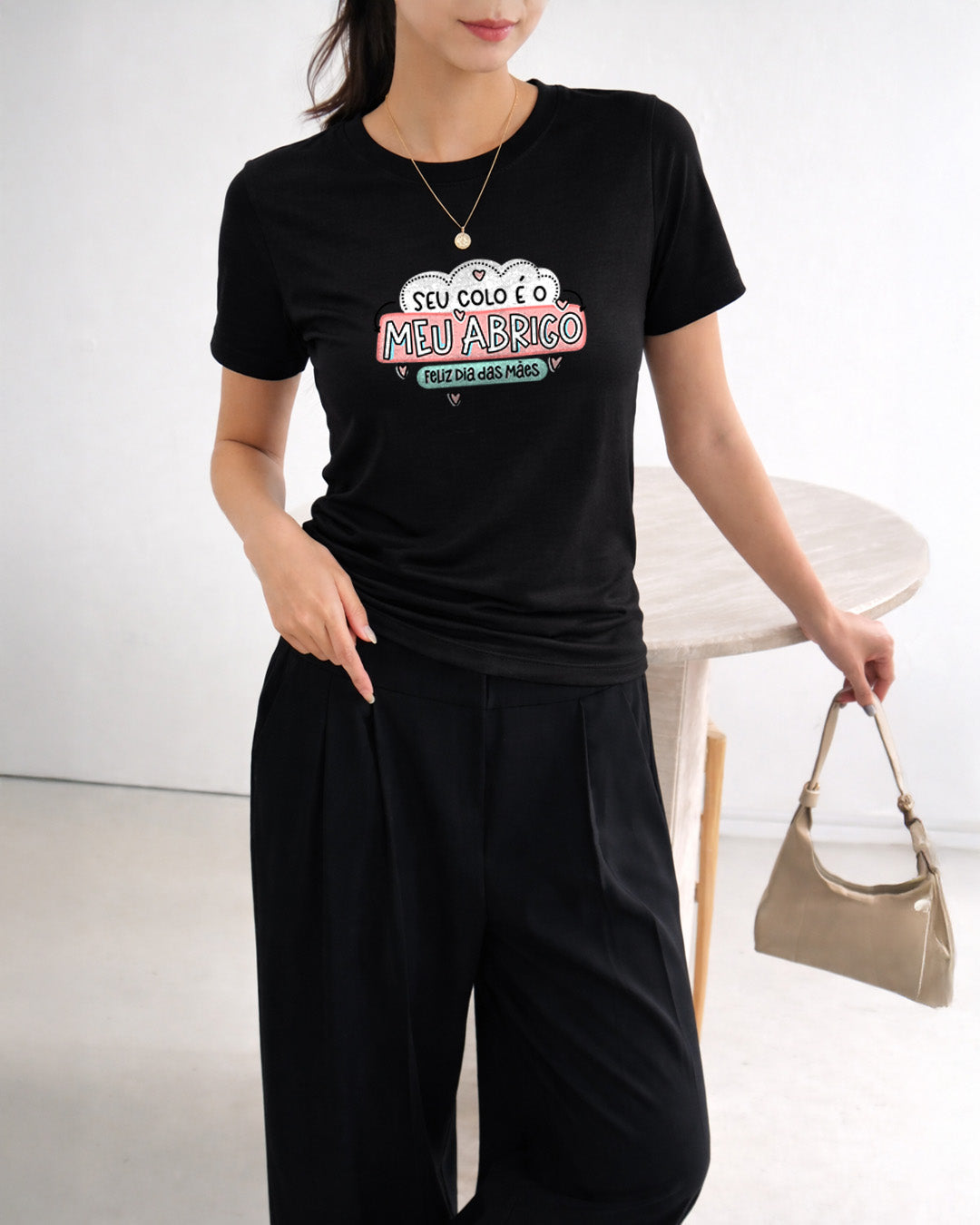 Camiseta Feminina 100% Algodão "Seu Colo É Meu Abrigo" Dia Das Mães