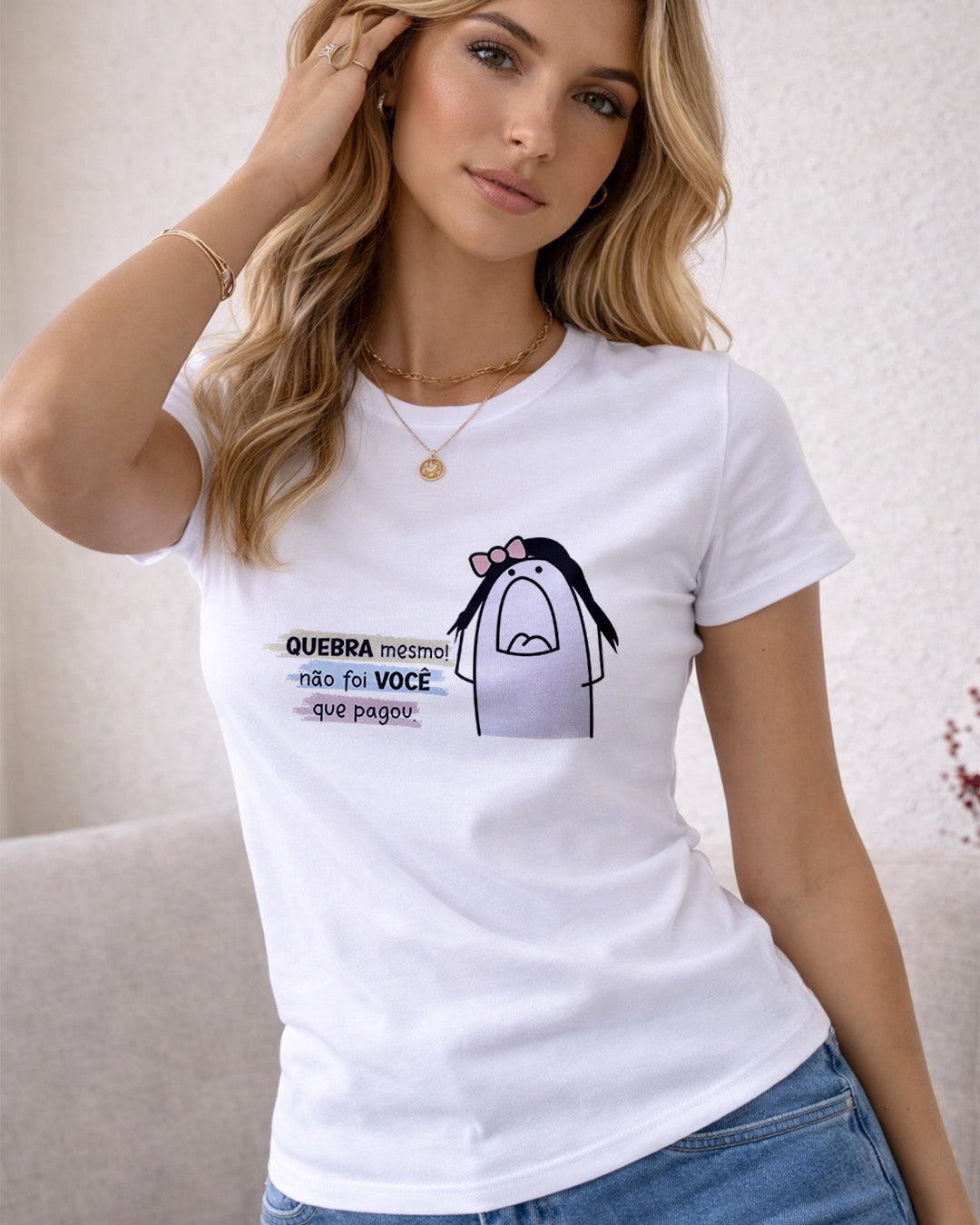 Camiseta Feminina 100% Algodão "Mãe Quebra Mesmo" Dia Das Mães