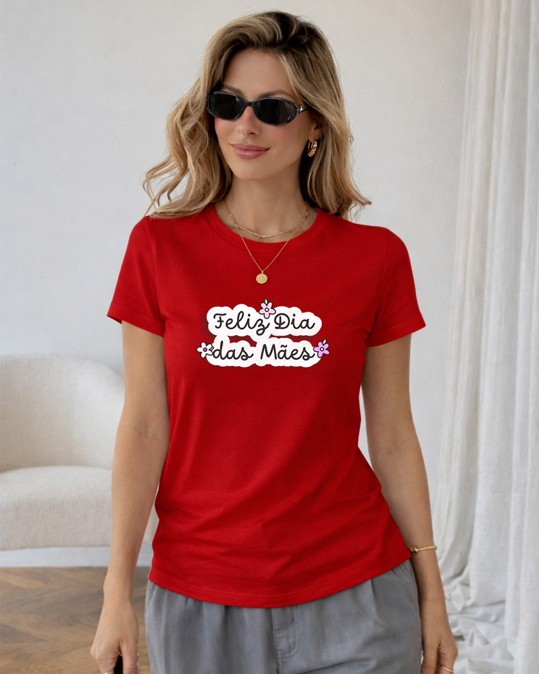 Camiseta Feminina 100% Algodão "Feliz Dia Das Mães Delicado" Dia Das Mães