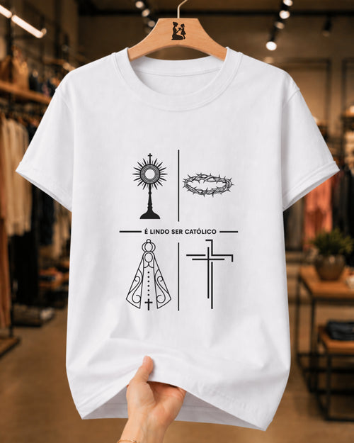 Camiseta Católica Estampa Fé Eucaristia