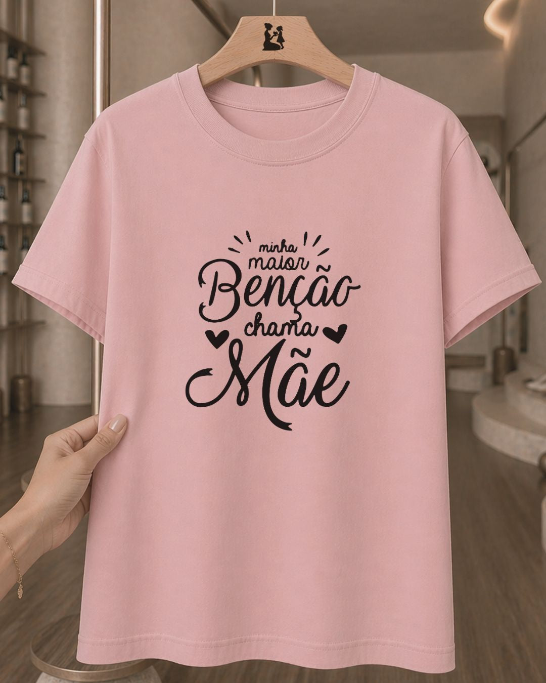 Camiseta Feminina "Minha Benção Chama Mãe" 100% Algodão Presente Dia Das Mães