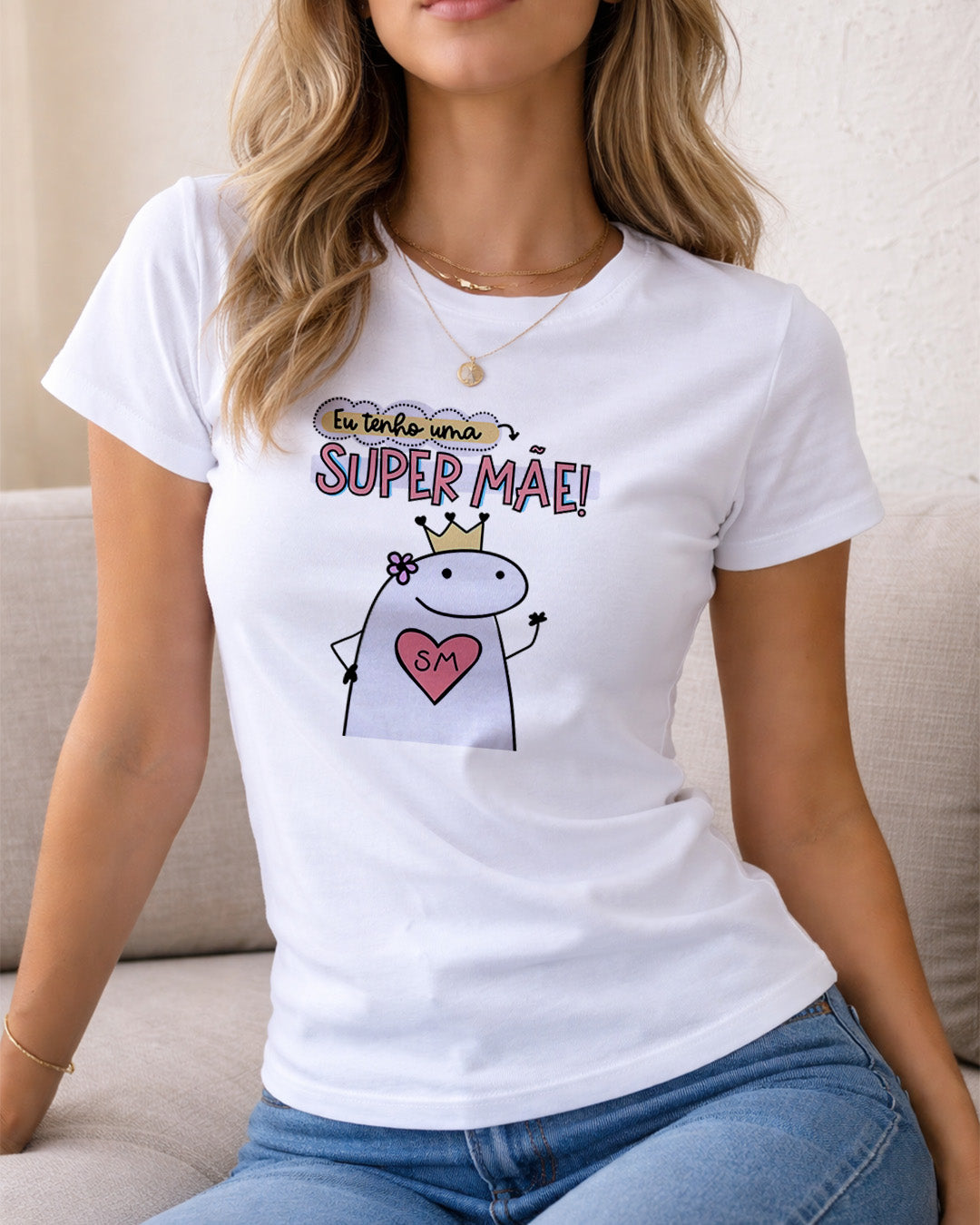 Camiseta Feminina 100% Algodão "Eu Tenho Uma Super Mãe Divertida" Dia Das Mães