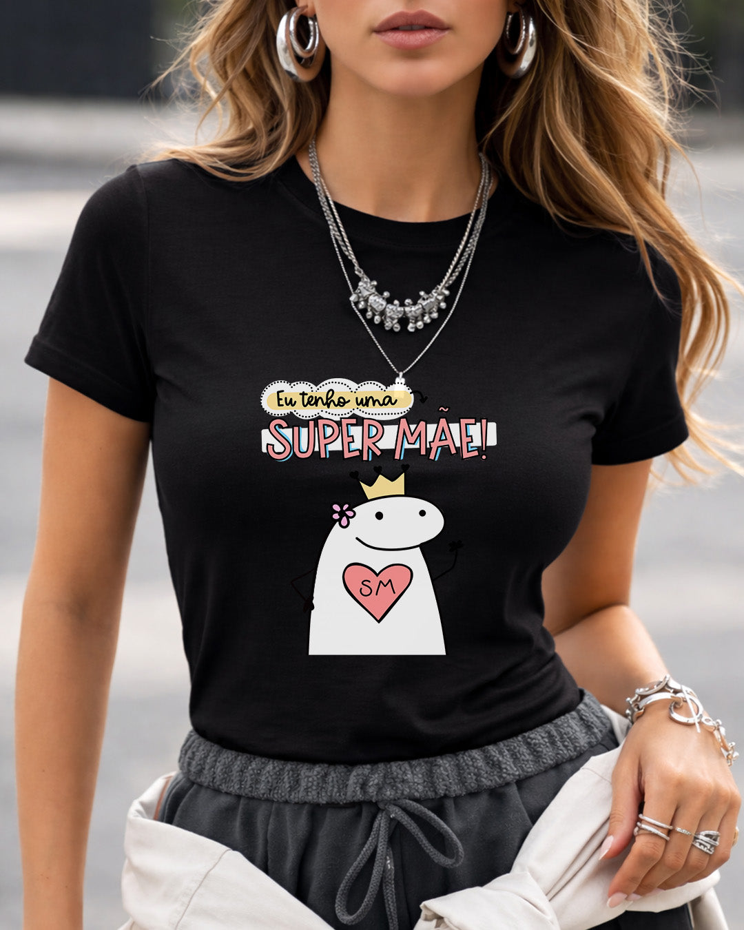 Camiseta Feminina 100% Algodão "Eu Tenho Uma Super Mãe Divertida" Dia Das Mães