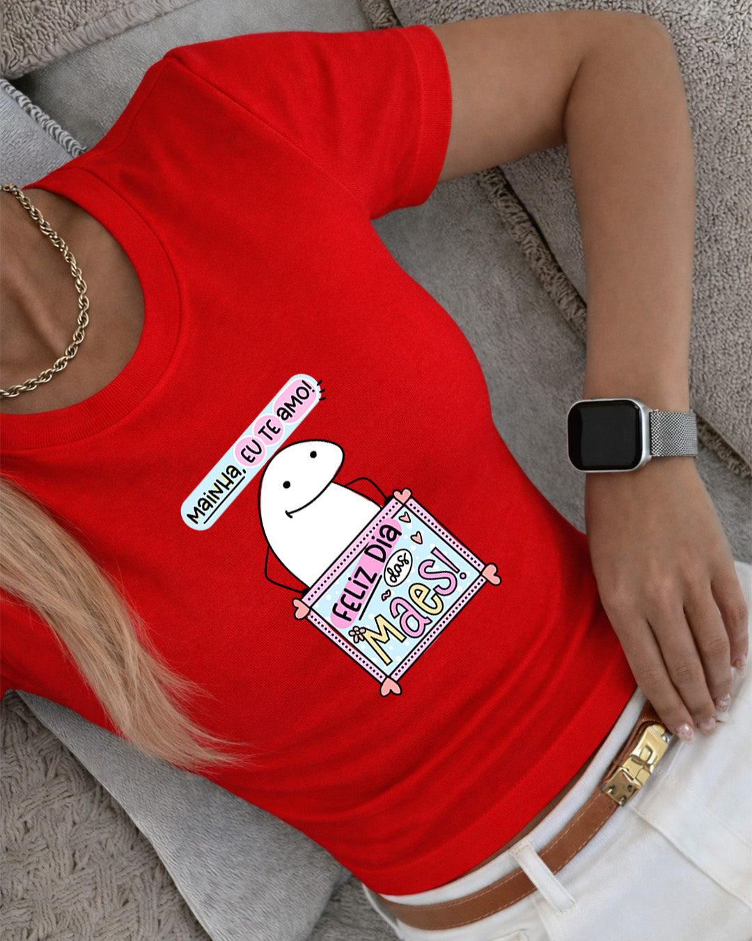 Camiseta Feminina 100% Algodão "Mainha Eu Te Amo" Dia Das Mães