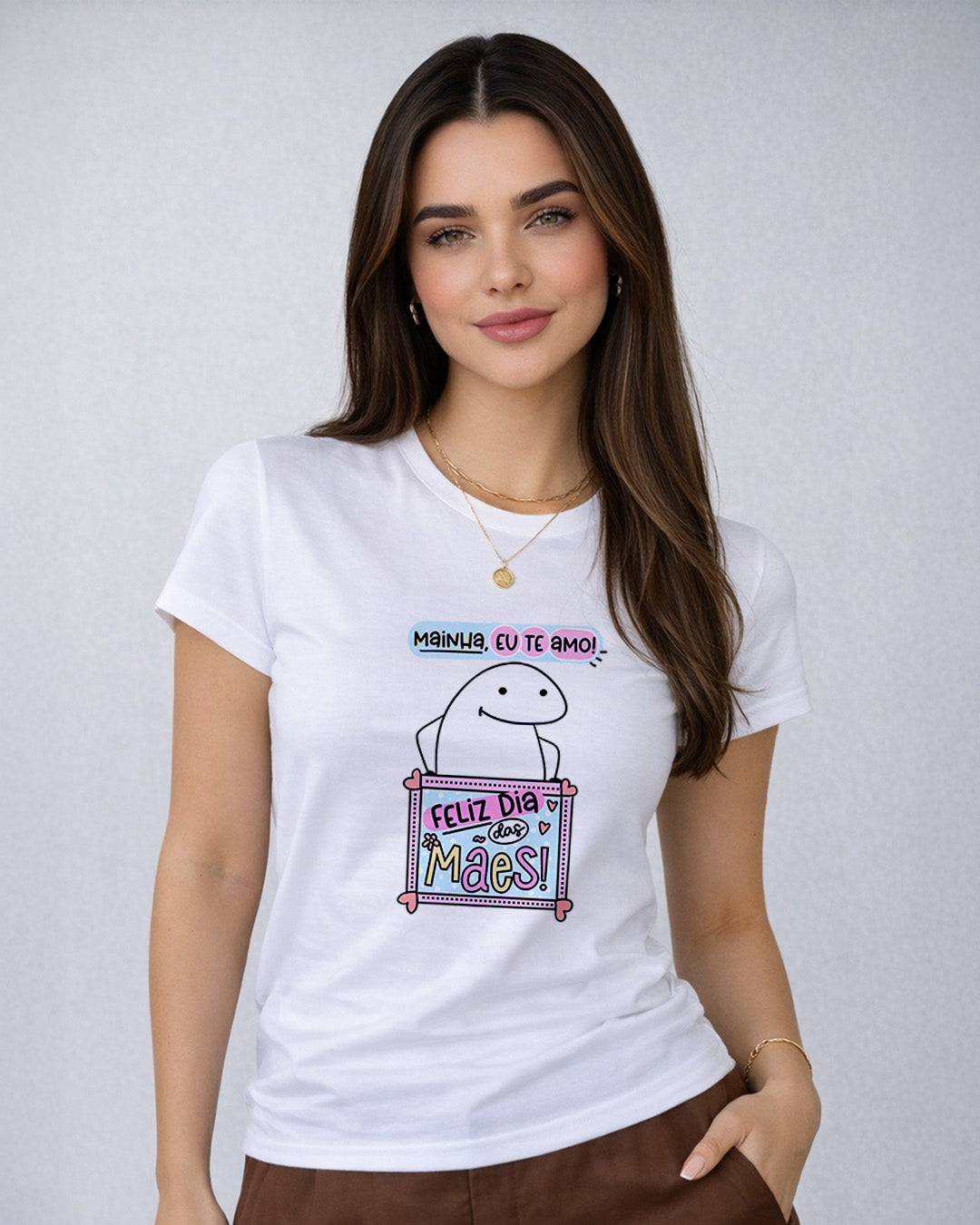 Camiseta Feminina 100% Algodão "Mainha Eu Te Amo" Dia Das Mães