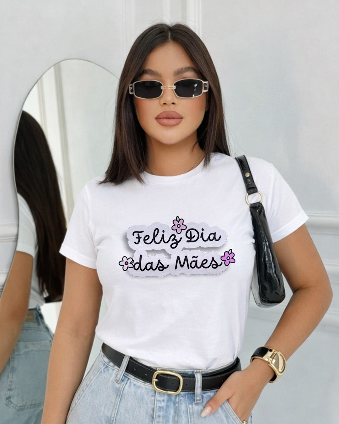 Camiseta Feminina 100% Algodão "Feliz Dia" Dia Das Mães