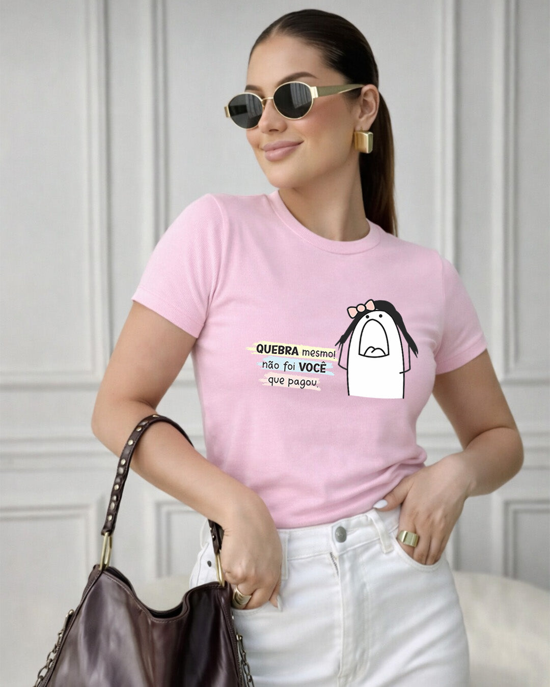 Camiseta Feminina 100% Algodão "Mãe Quebra Mesmo" Dia Das Mães