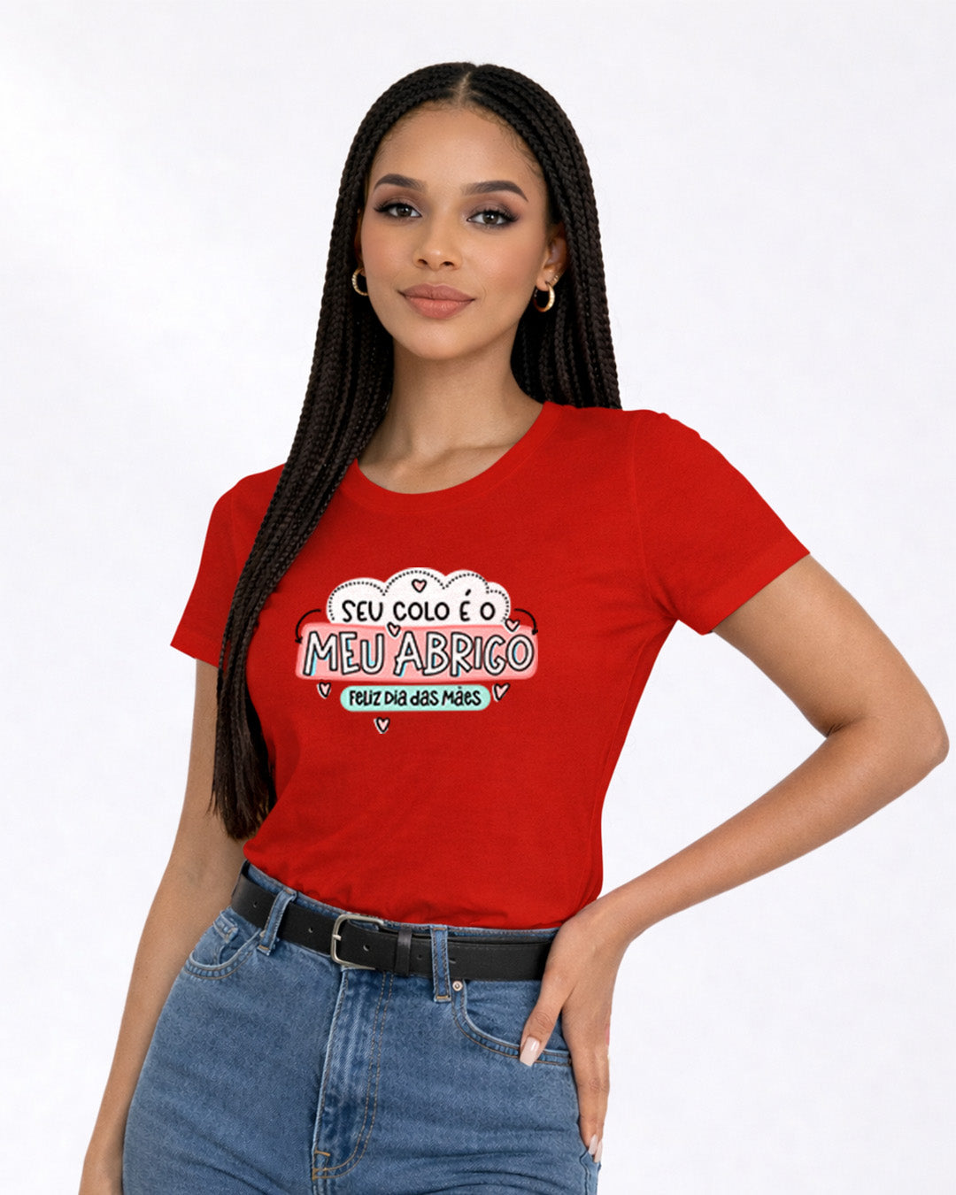 Camiseta Feminina 100% Algodão "Seu Colo É Meu Abrigo" Dia Das Mães