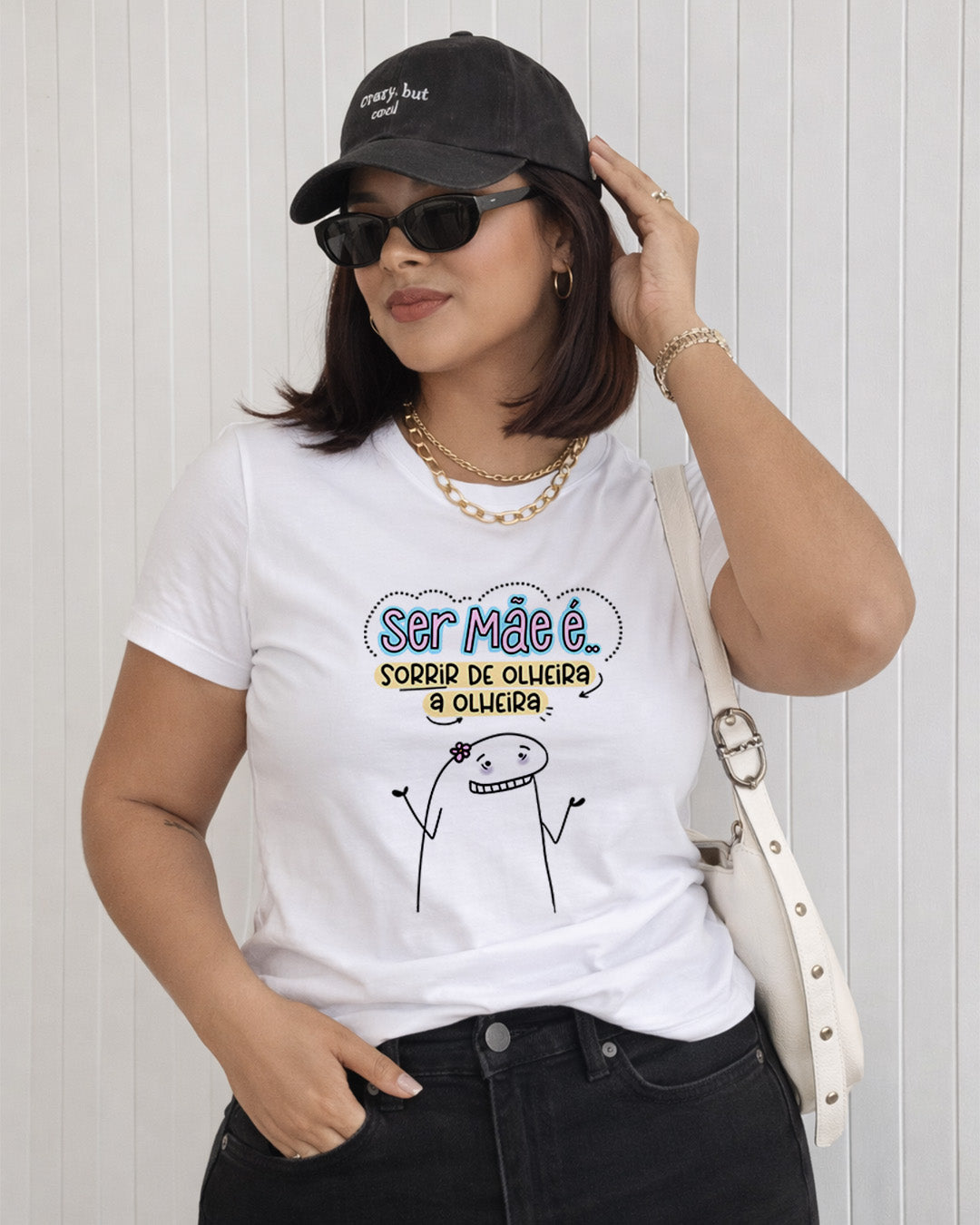 Camiseta Feminina 100% Algodão "Sorrir De Olheira A Olheira" Dia Das Mães