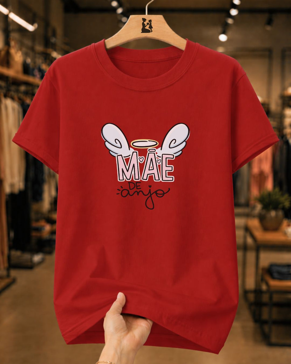Camiseta Feminina 100% Algodão "Mãe De Anjo" Dia Das Mães
